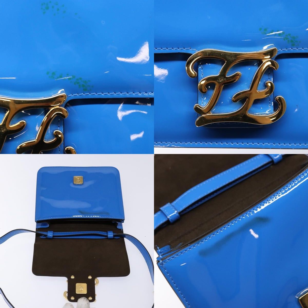 Fendi FENDI Curligraphy Shoulder Bag Patent Leather Blue Size ONE SIZE - 11 Thumbnail