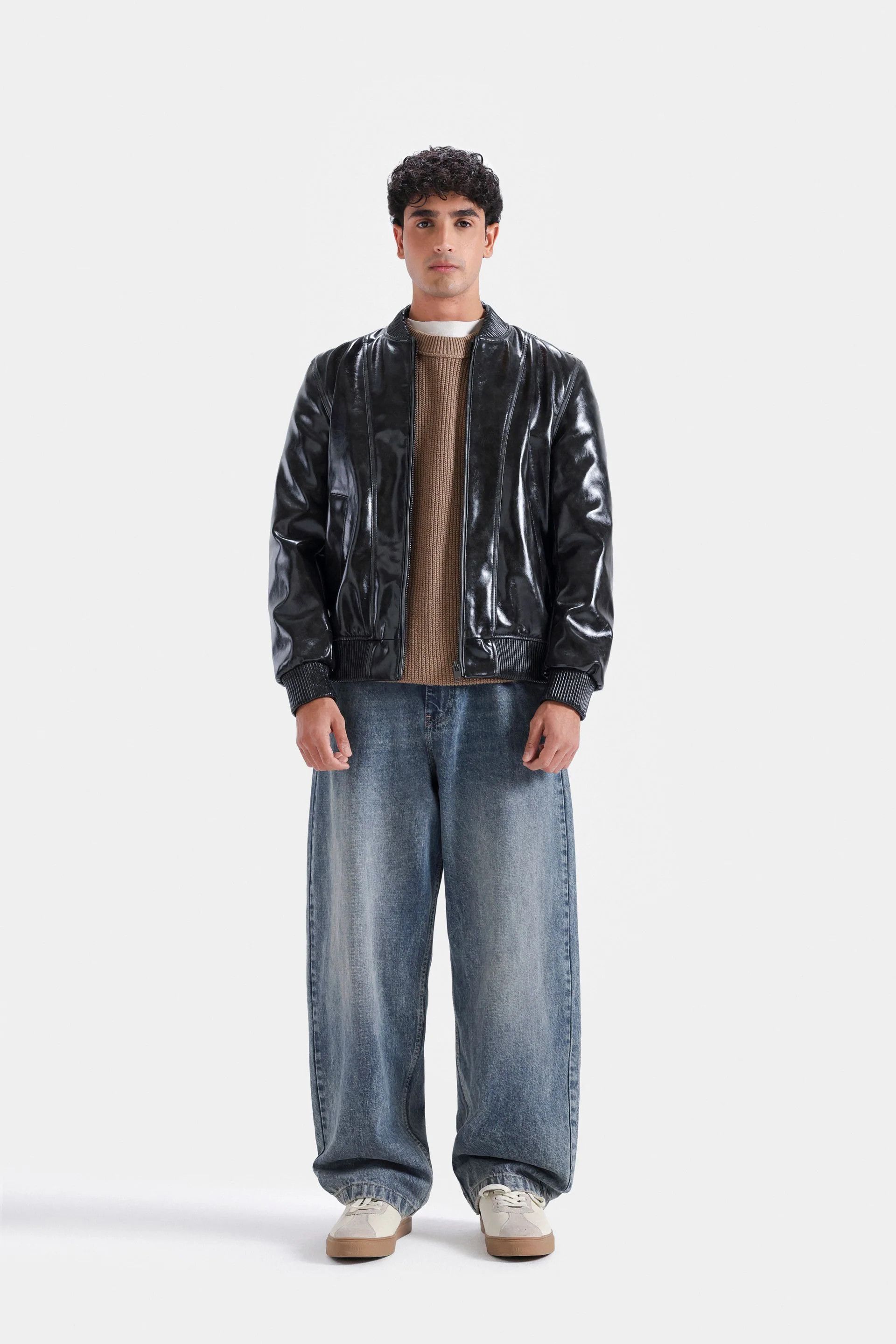 Other Men’s Black Faux Leather Bomber Jacket Zip Up Size US XL / EU 56 / 4 - 5 Thumbnail