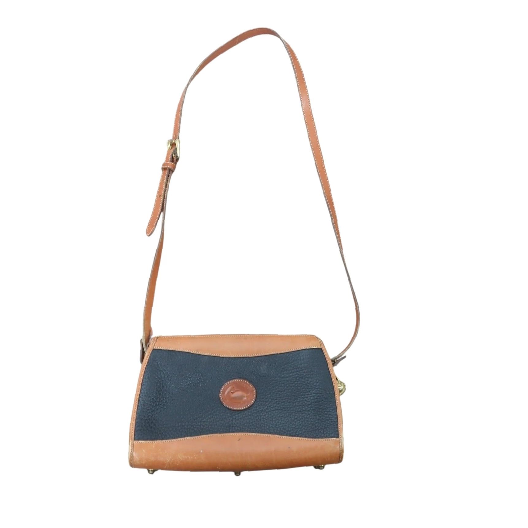 Dooney & Bourke VINTAGE Dooney & Bourke Crossbody Bag Purse Leather Black Tan Small 90s Womens Zip 11x7x3 Fans Work Casual Mens Women Girls Size ONE SIZE - 7 Thumbnail