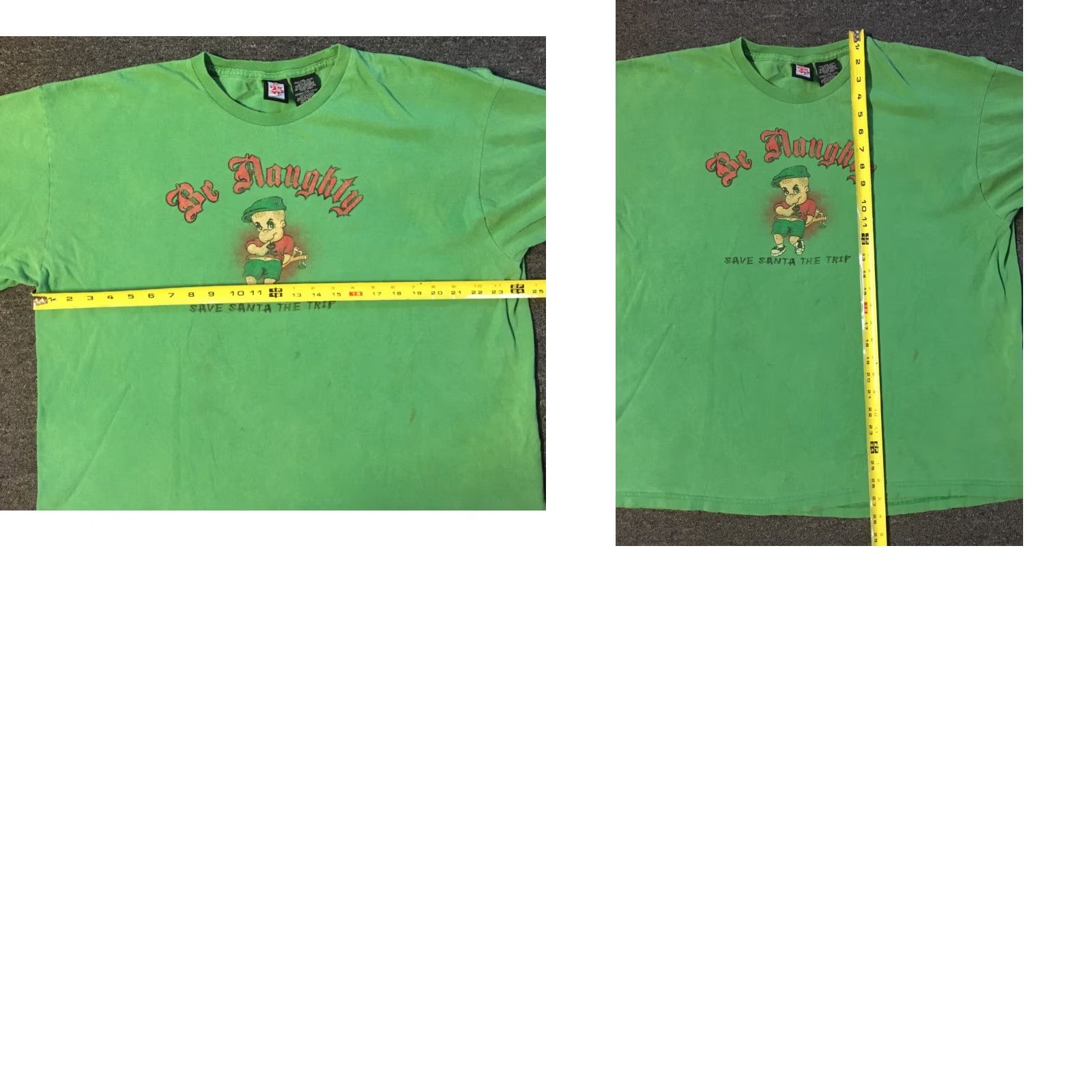 Vintage VINTAGE 90s Be Naughty Save Santa The Trip Distressed Shirt 2XL Green Graphic Tee Mens Grunge Christmas Holiday Dec 25 100% Cotton Size US XXL / EU 58 / 5 - 8 Thumbnail