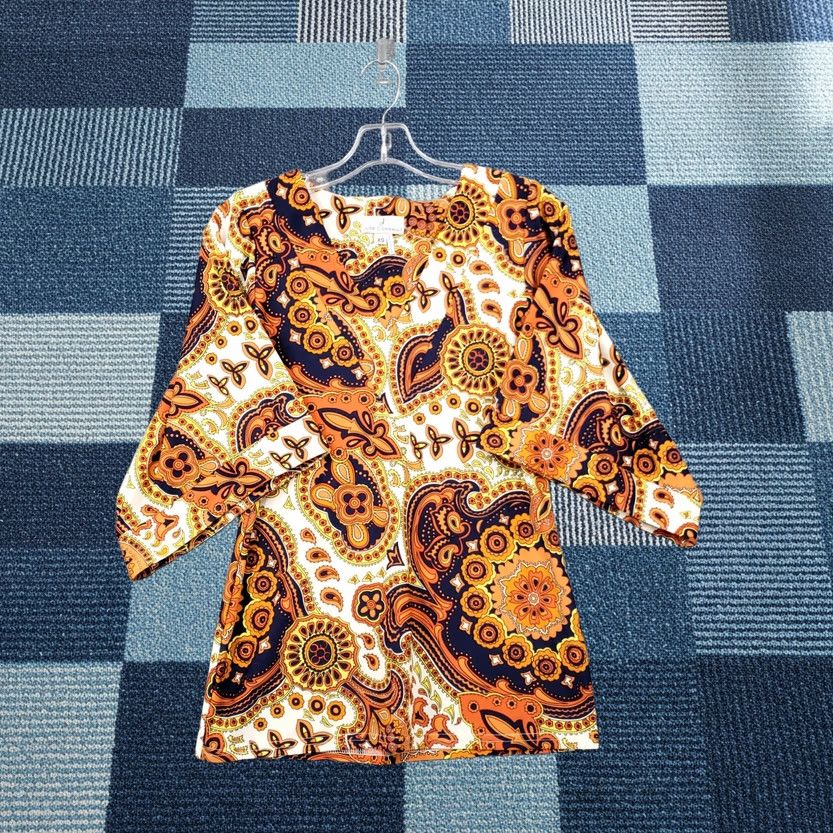 Vintage Jude Connally Womens XS Orange Paisley V-Neck Short Sleeve Top Casual Size XS / US 0-2 / IT 36-38 - 1 Thumbnail