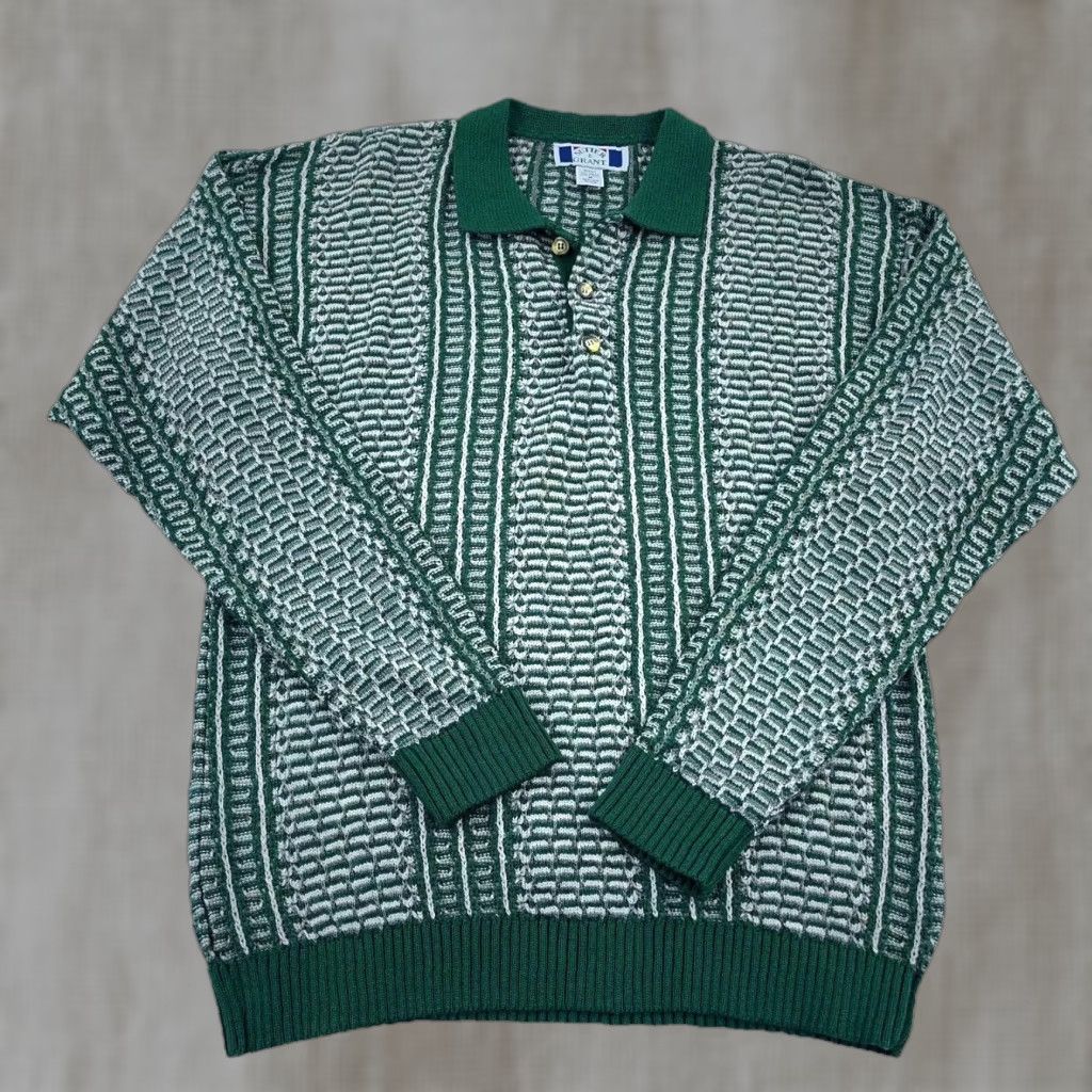 Vintage Vintage Cutter & Grant Sweater Men M Green Collared Knit Pullover Logo Embroidered Geometric All Seasons Heavyweight Knitwear Fallout? 90s? Size US M / EU 48-50 / 2 - 1 Thumbnail