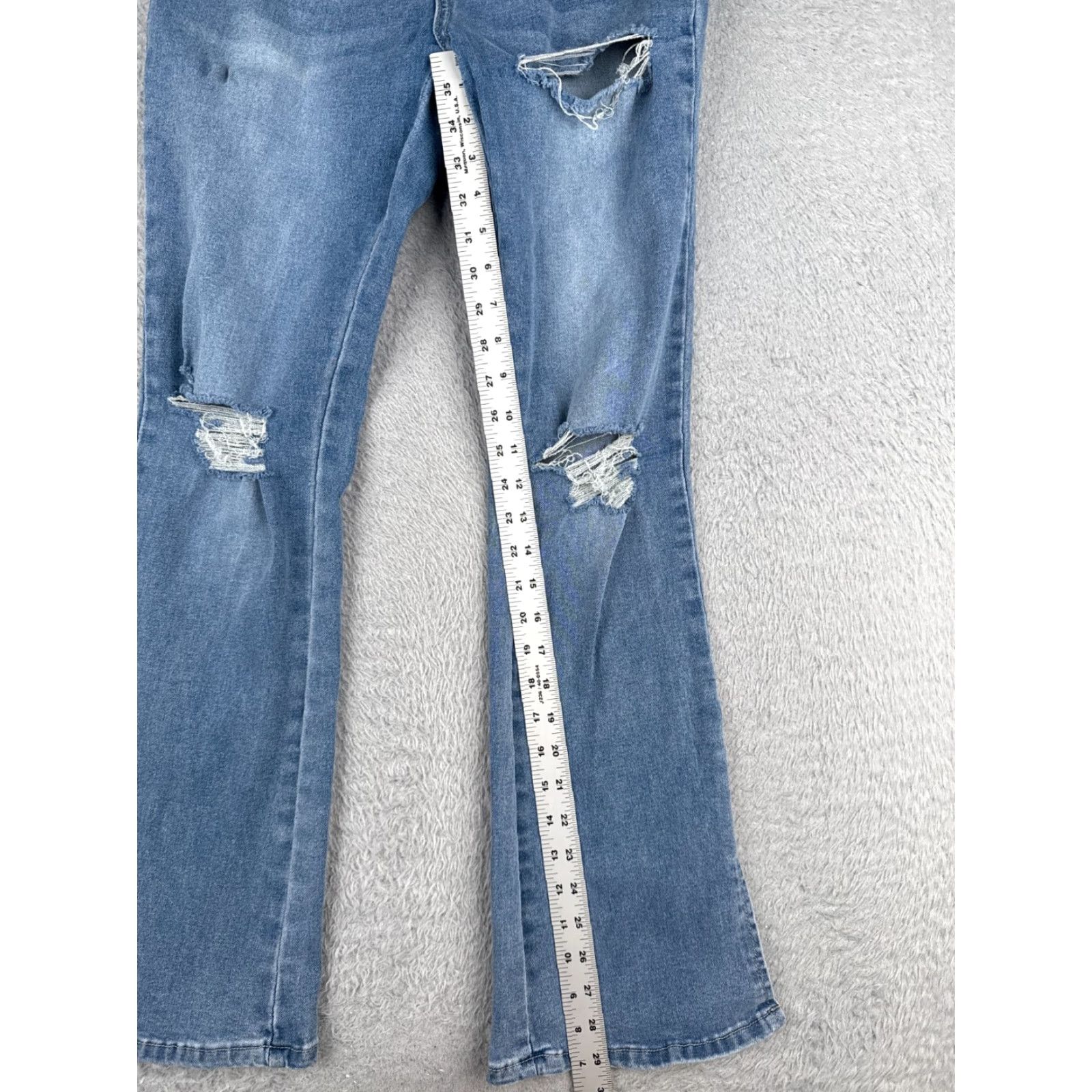 Shein SheIn Jeans Womens 8 Blue Denim Flared High Rise Distressed 28x30 Jeans Size 30" / US 8 / IT 44 - 7 Thumbnail