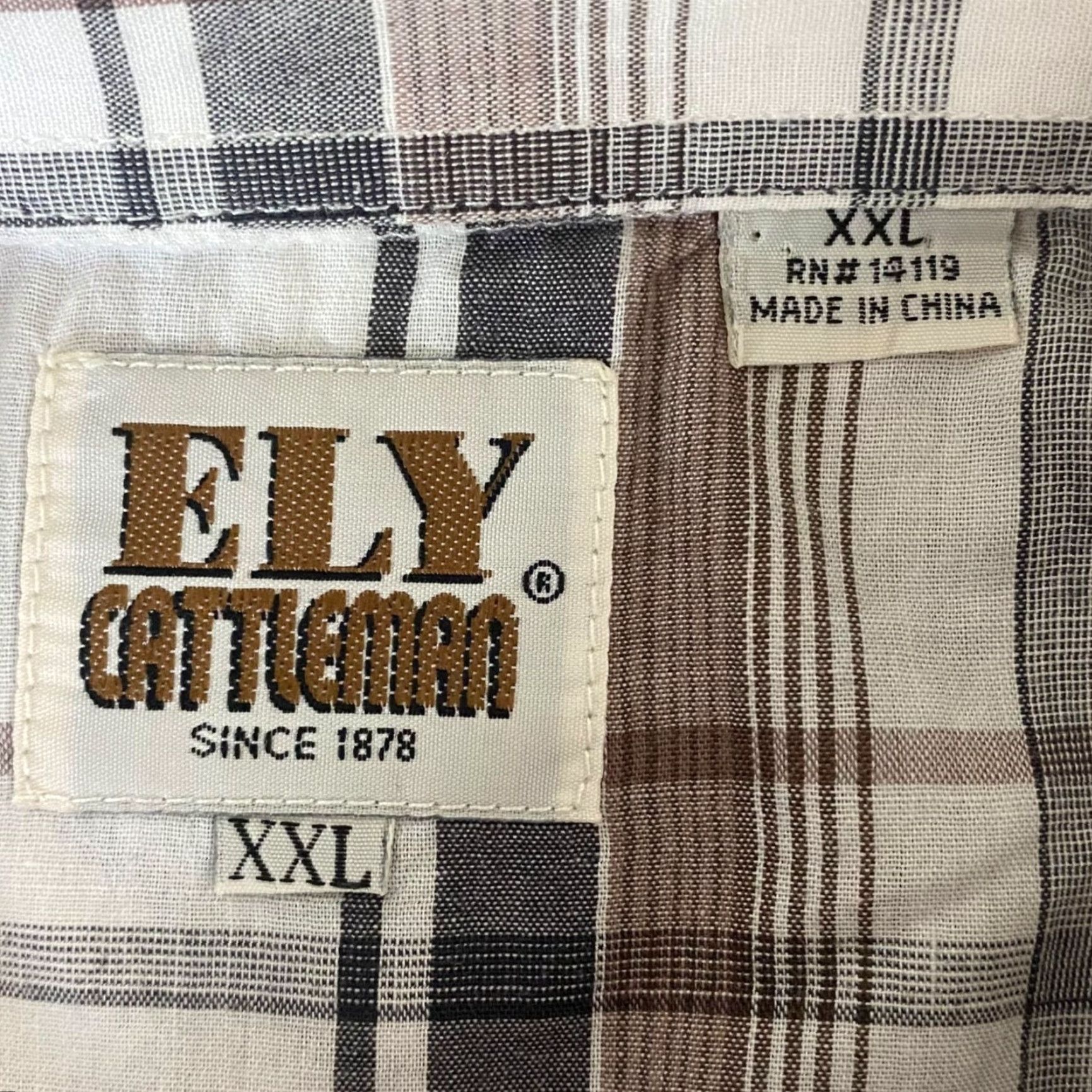Vintage VINTAGE Ely Cattleman Western Pearl Snap Shirt Brown White Plaid Shirt Mens 2XL Short Sleeve Button-Up Pockets Western Casual Workwear Mens Size US XXL / EU 58 / 5 - 7 Thumbnail