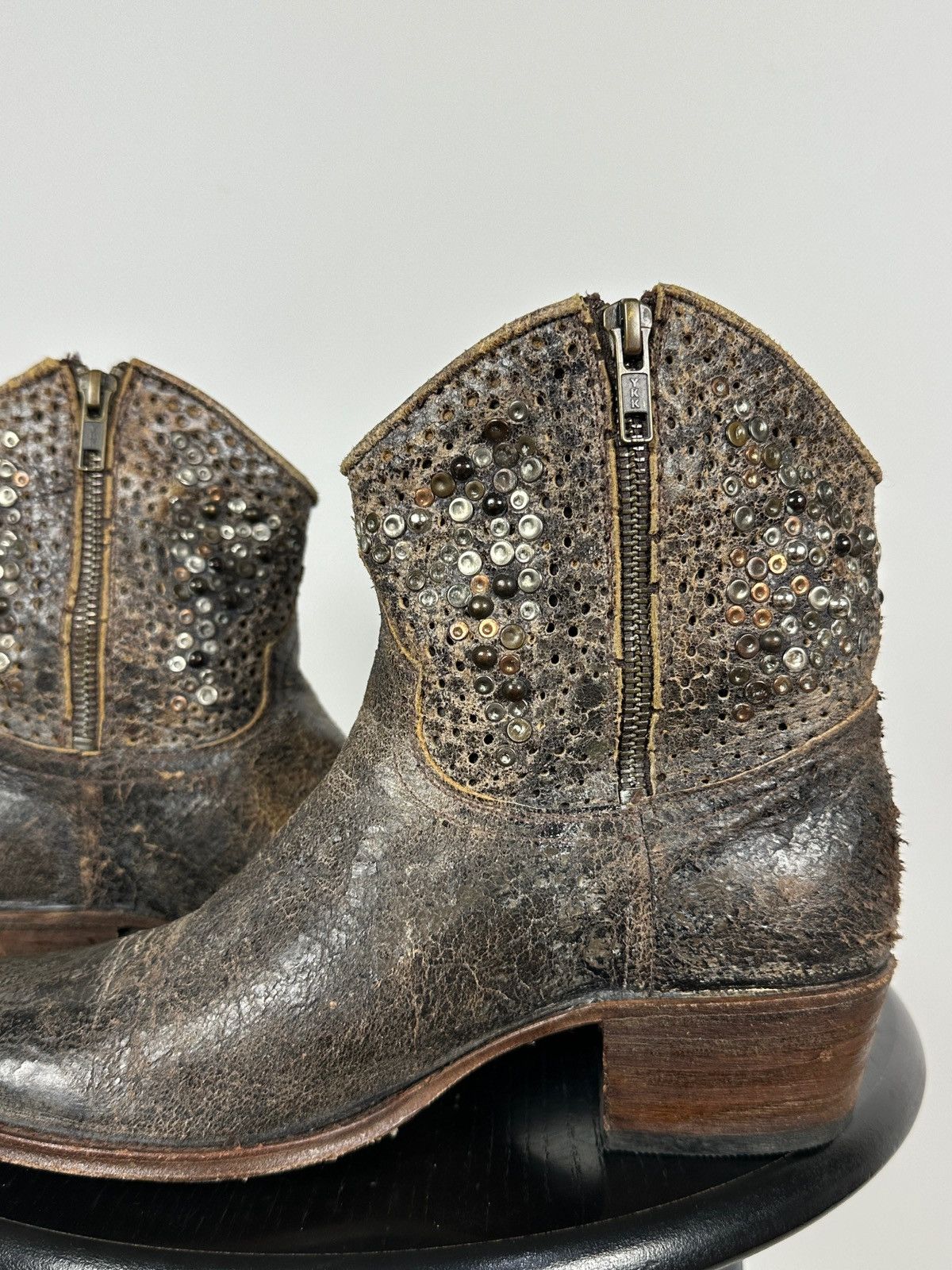 Sendra Sendra 8602 Brown Leather Studded Cowboy Biker Ankle Boots Size US 7.5 / IT 37.5 - 19 Thumbnail