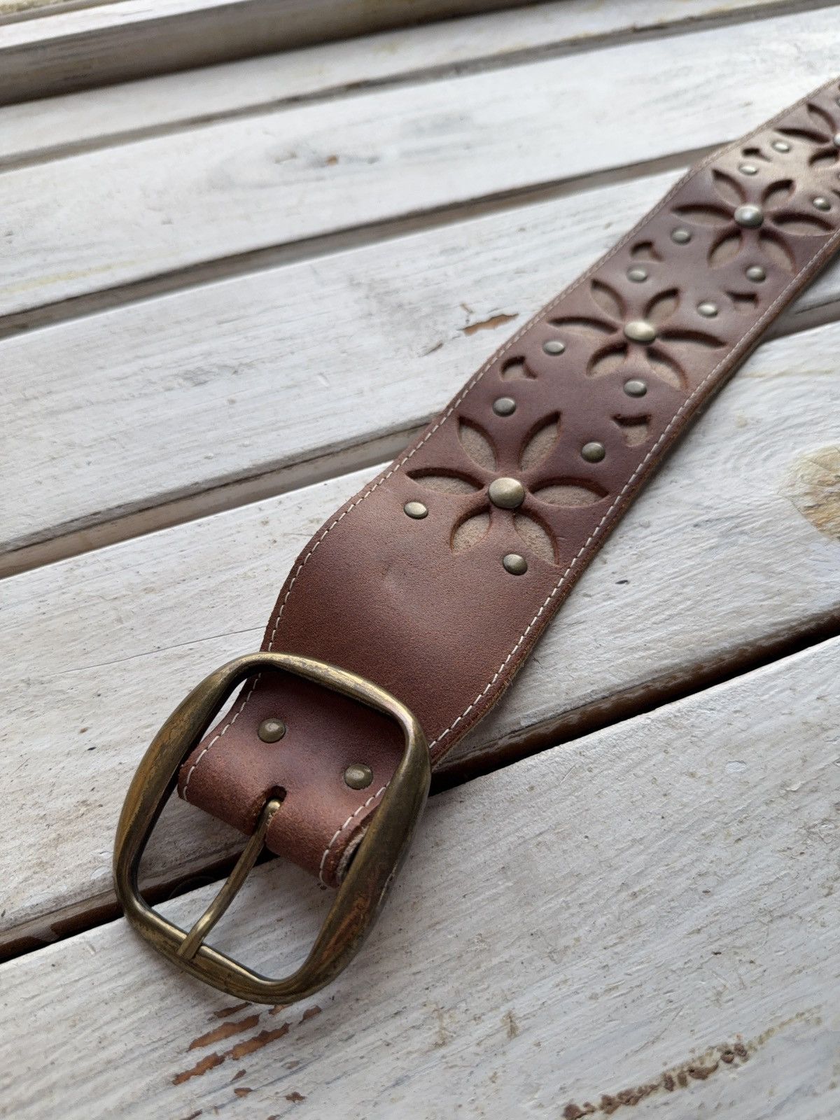 Vintage Vintage Japanese Retro Y2K Brown Leather Boho Western Belt Size ONE SIZE - 2 Thumbnail