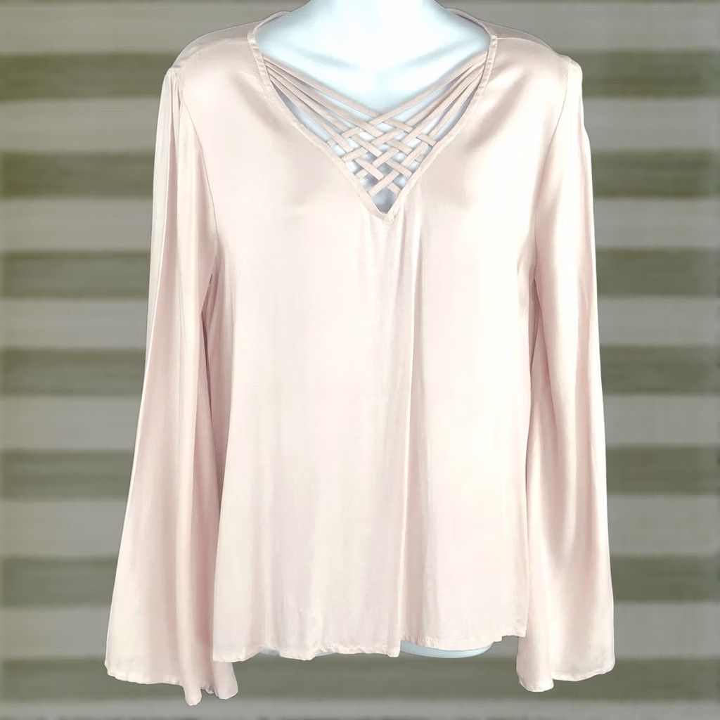New Republic Republic Top Womens L Pink rayon flared long sleeve strappy neck Flowy Peasant Size L / US 10 / IT 46 - 1 Thumbnail
