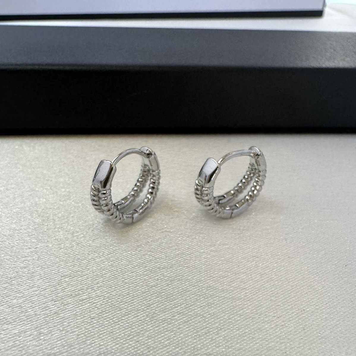 Designer Small Silver Hoop Earrings for Men Women Unisex Style Size ONE SIZE - 2 Thumbnail