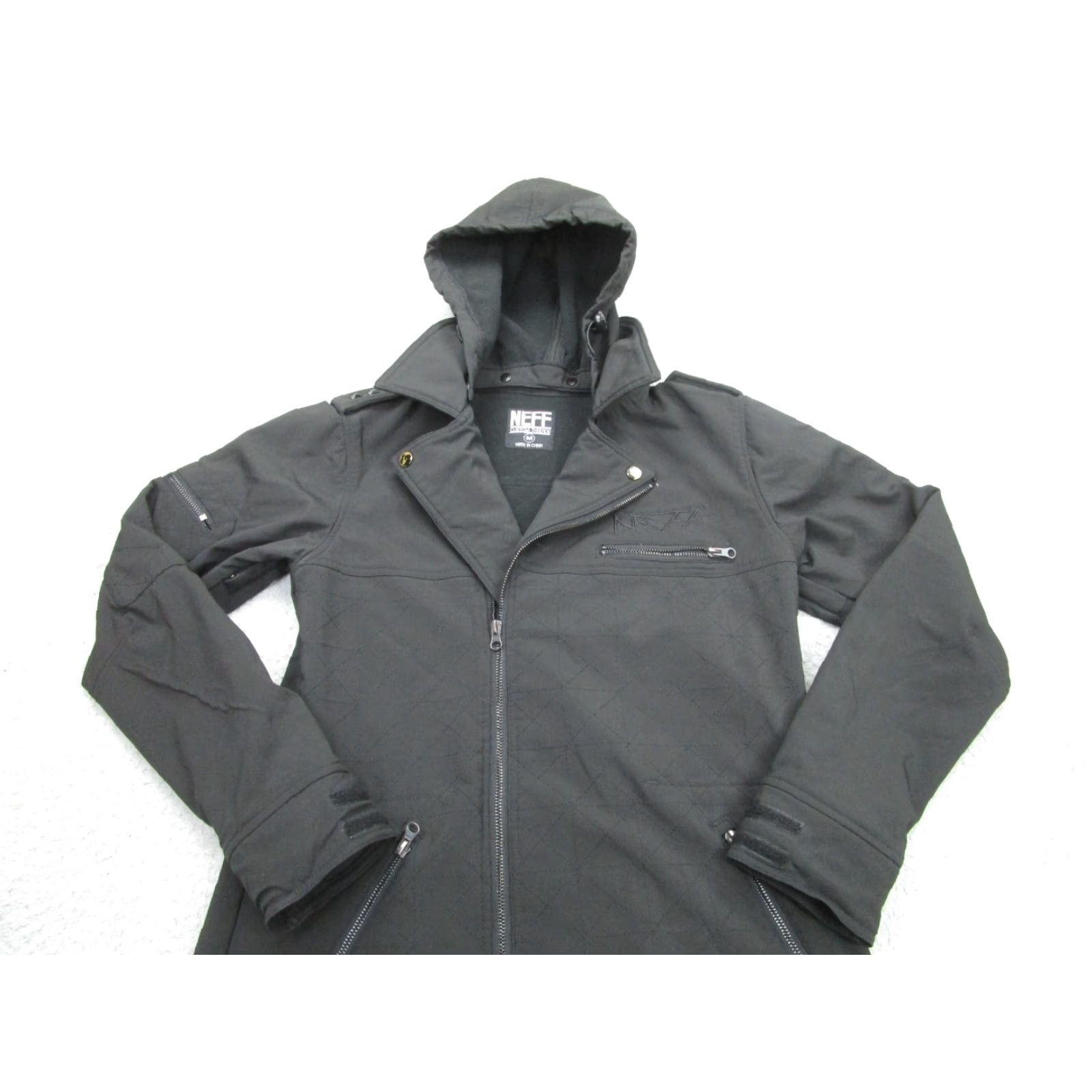 Vintage Neff Jacket Womens M Black Snowboard Removable Hood Quilted Moto Studded Coat Size M / US 6-8 / IT 42-44 - 2 Thumbnail