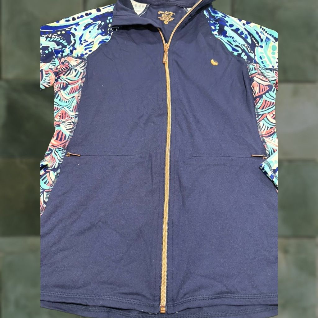 Lilly Pulitzer Lilly Pulitzer Luxletic Jacket Women's M Navy Full Zip Long Sleeve UPF50+ Athleisure Tennis Walking Jacket/Coat Solid Pattern Size M / US 6-8 / IT 42-44 - 1 Thumbnail
