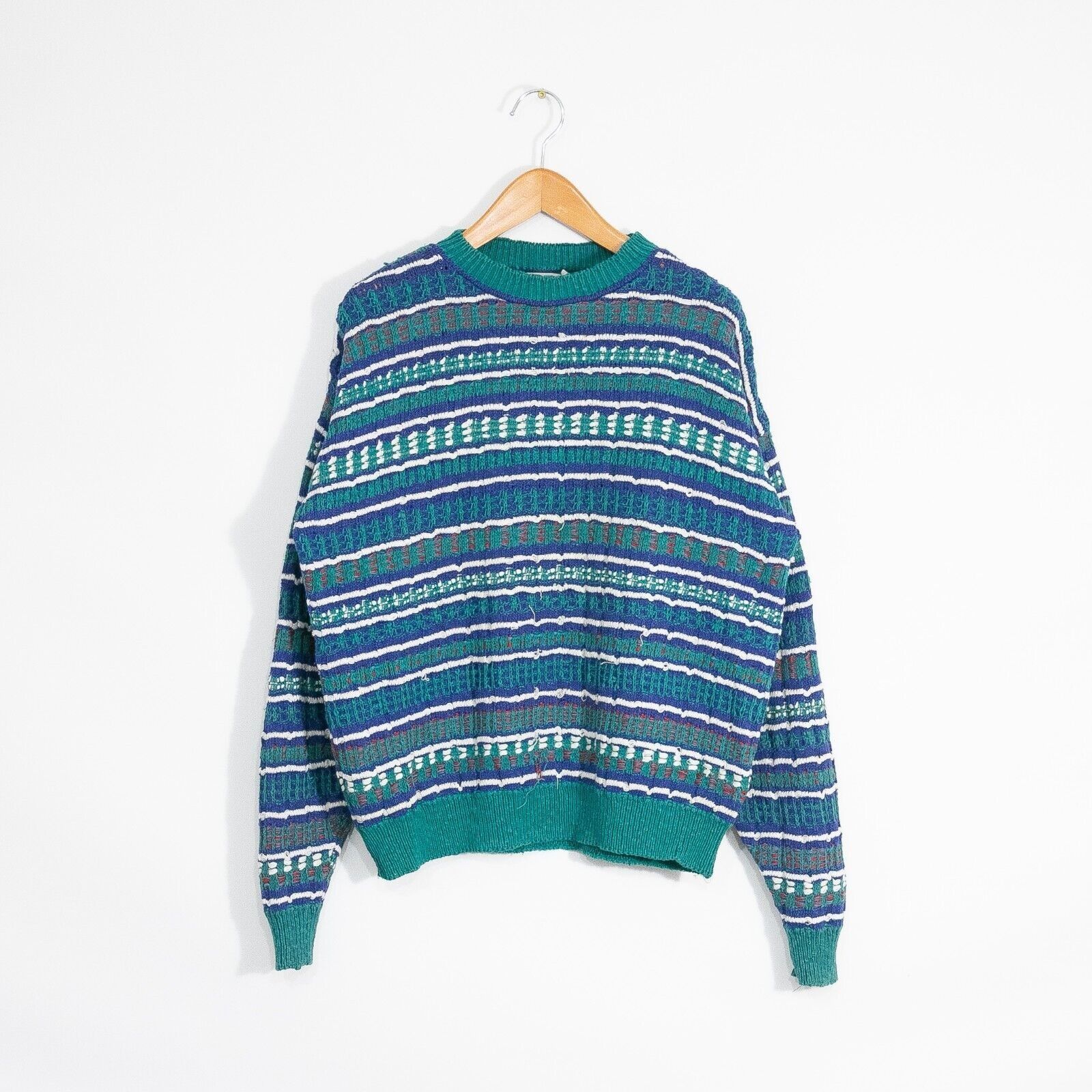 Vintage Vintage Striped Cotton Knit Sweater Mens Large - Textured Size US L / EU 52-54 / 3 - 1 Thumbnail