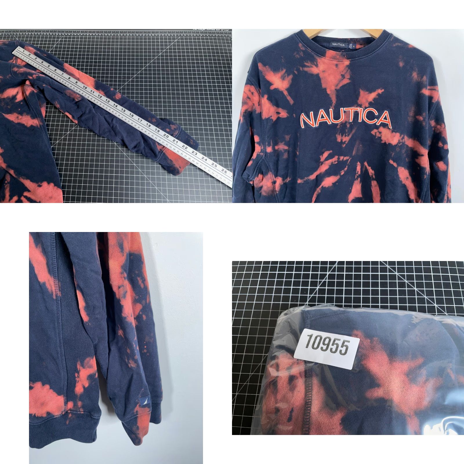 Nautica Nautica Sweatshirt Men's XL Dark Blue Orange Bleach Tie Dye Spell Out Crewneck Vintage Graphic Print Pullover Hoodie? Size US XL / EU 56 / 4 - 8 Thumbnail