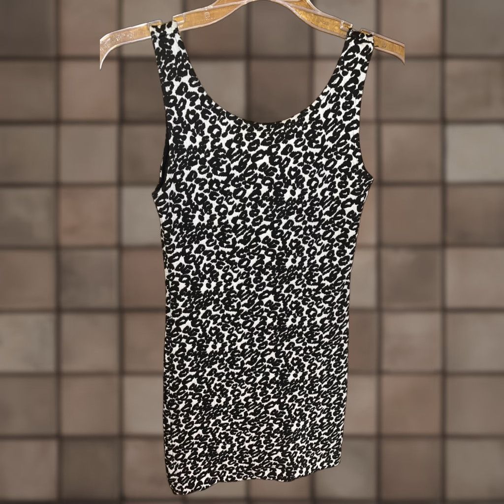 H&M H&M Divided Womens Tank Dress Size 4 Stretch Black White Leopard Print 90s Style Size S / US 4 / IT 40 - 1 Thumbnail