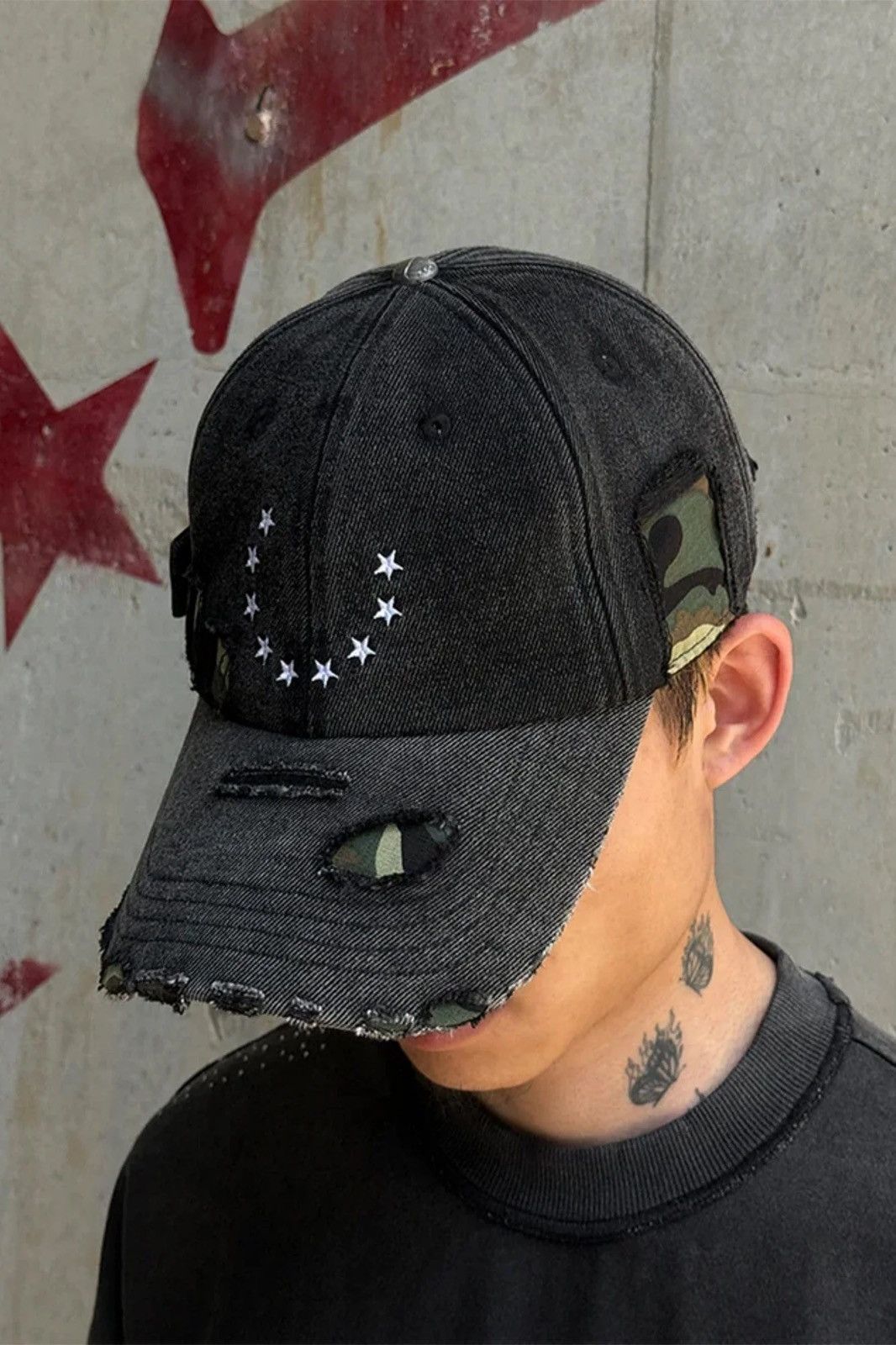 Other Camo Distressed Star Embroidered Cap Size ONE SIZE - 3 Thumbnail