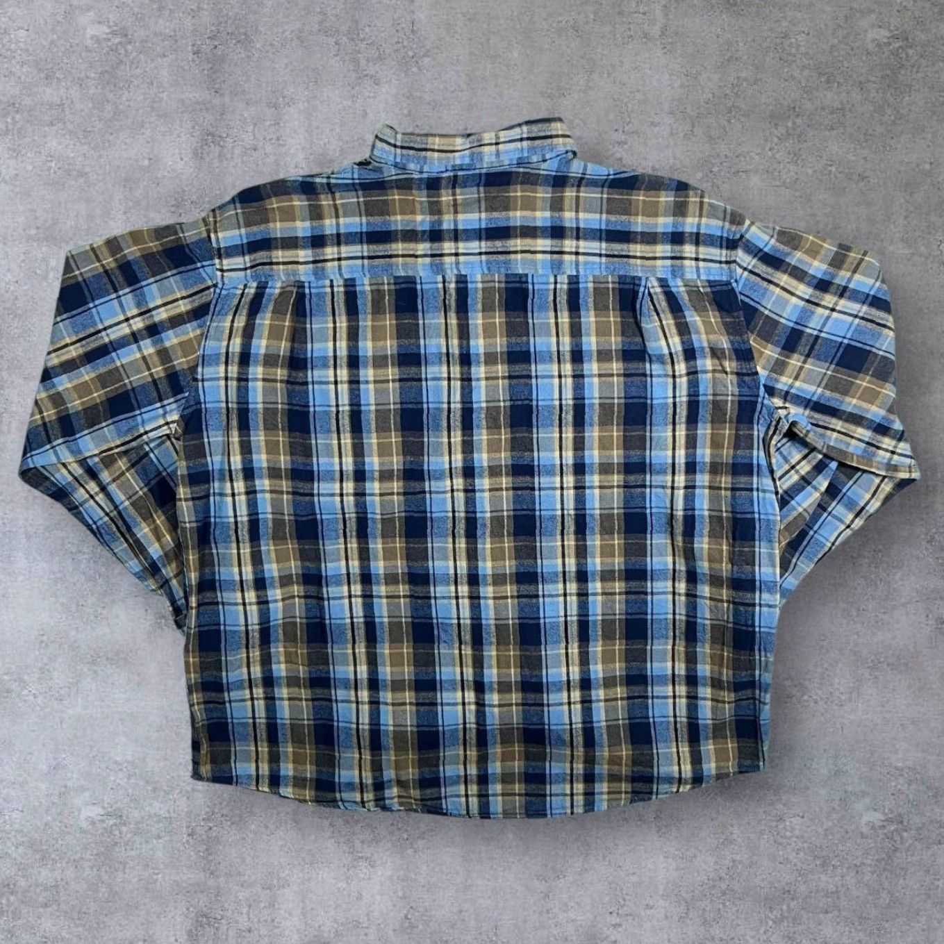 Vintage Atlas For Men Lumberjack Plaid Check Long Sleeve Cotton Flannel Shirt 4XL Blue Brown Beige Check Button-Up Casual Mens Size US XXL / EU 58 / 5 - 2 Thumbnail