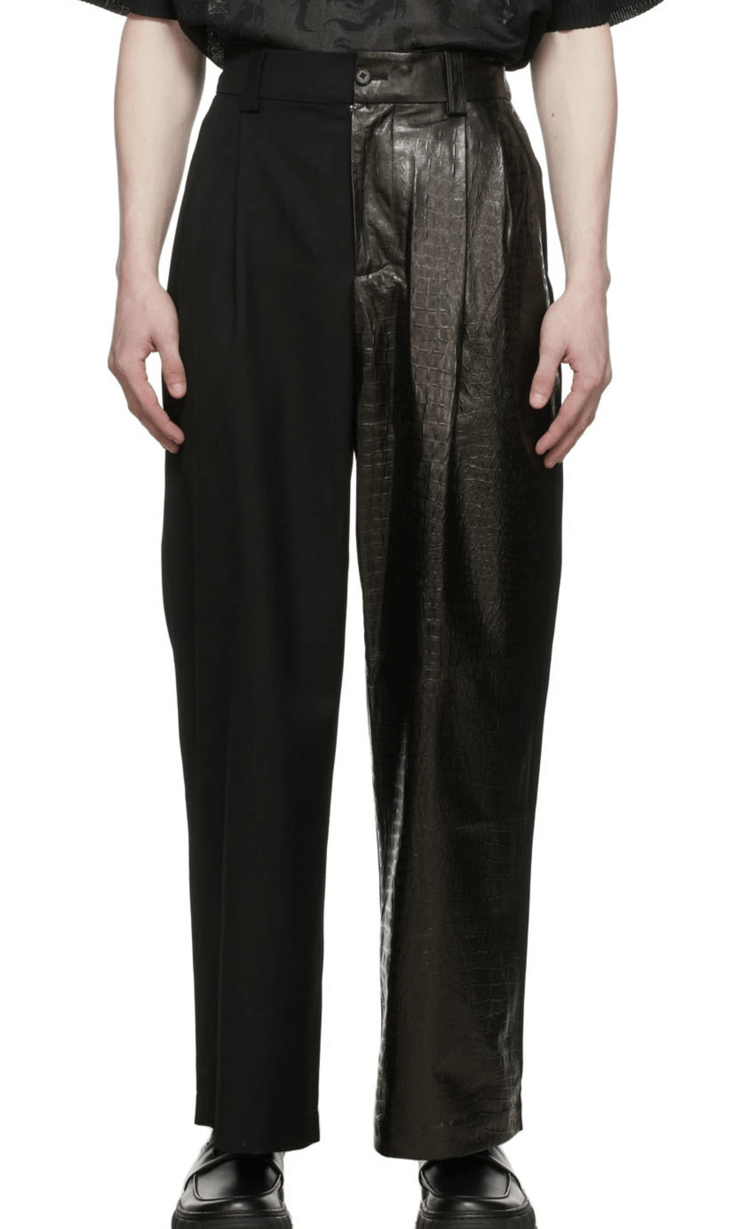 image of Feng Chen Wang Black Half Lambskin Trousers, Men's (Size 36)