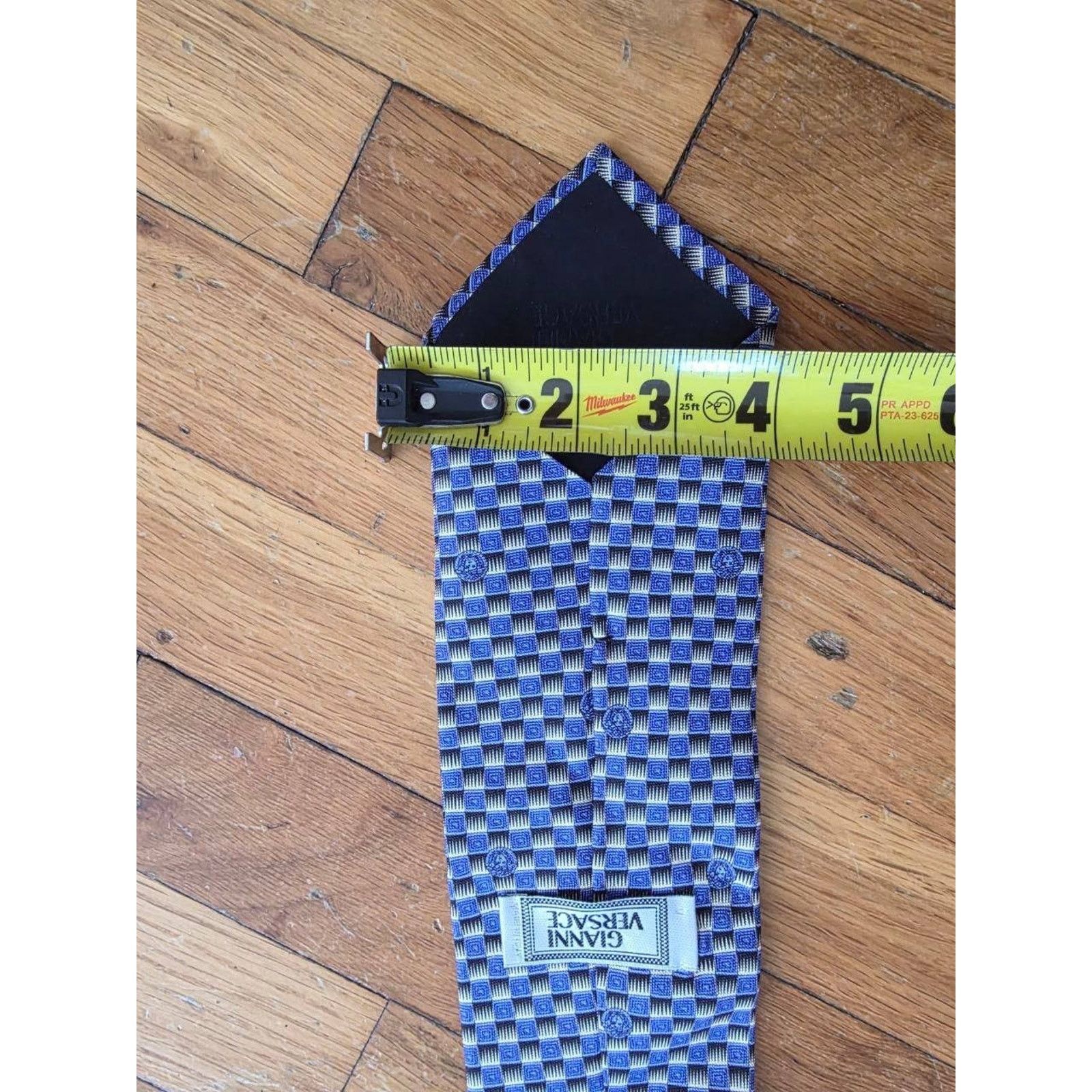 Versace Versace Tie All Logo pattern Men's 100% Silk Blue A001936 Size ONE SIZE - 8 Thumbnail