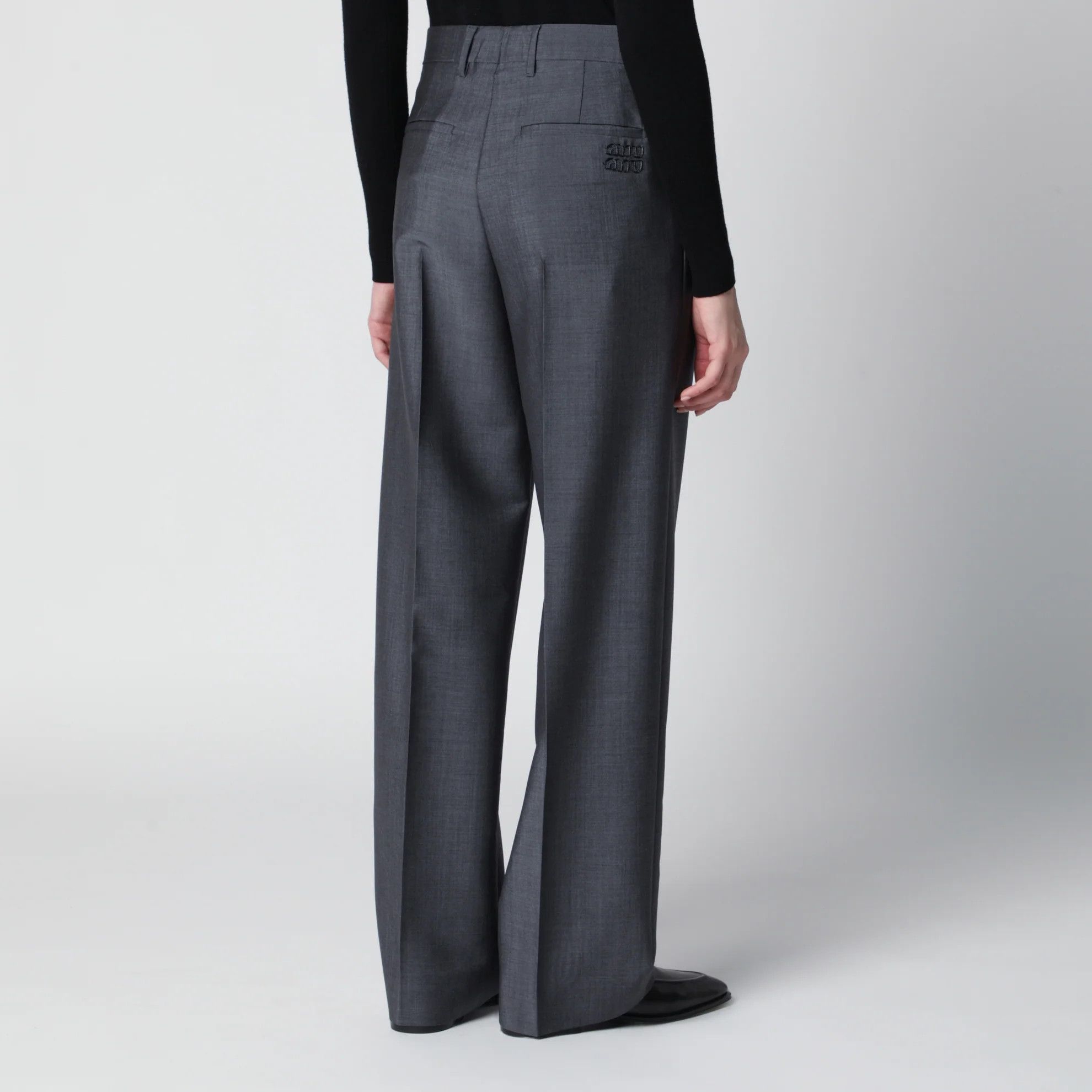 Miu Miu o1d2blof0426 Wool-Blend Pants in Gray Size 28" / US 6 / IT 42 - 4 Thumbnail