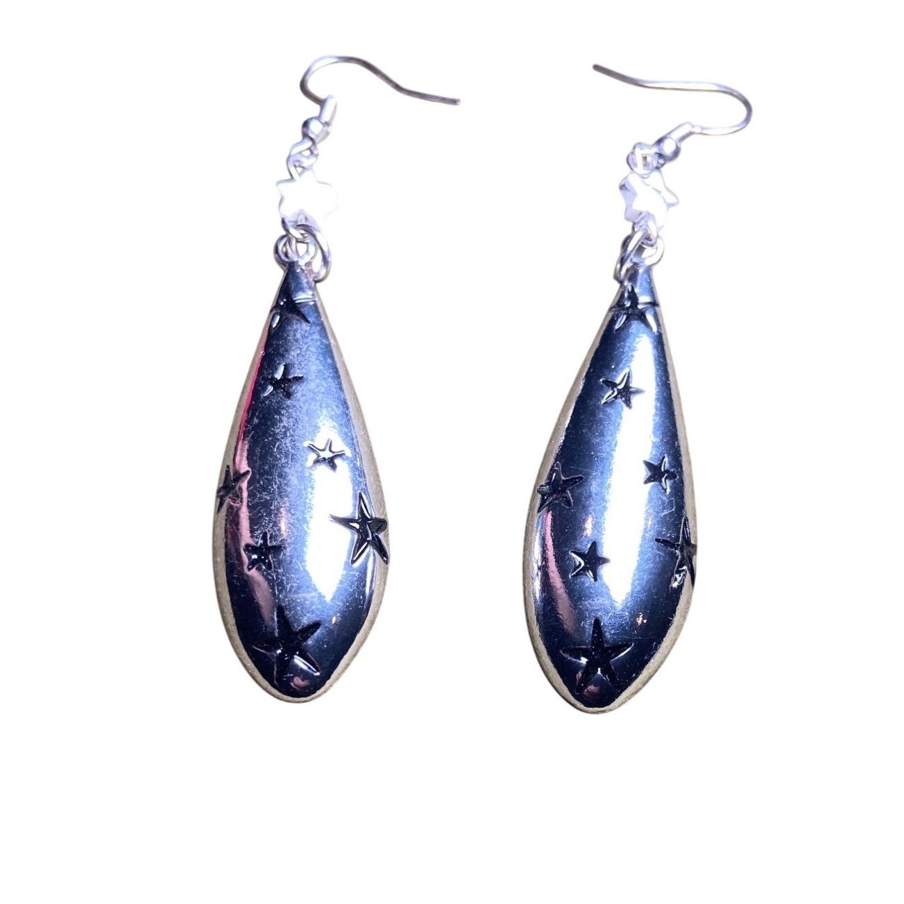 Other Earrings Celestial Silvertone Dangle With White Star Accents Size ONE SIZE - 1 Thumbnail