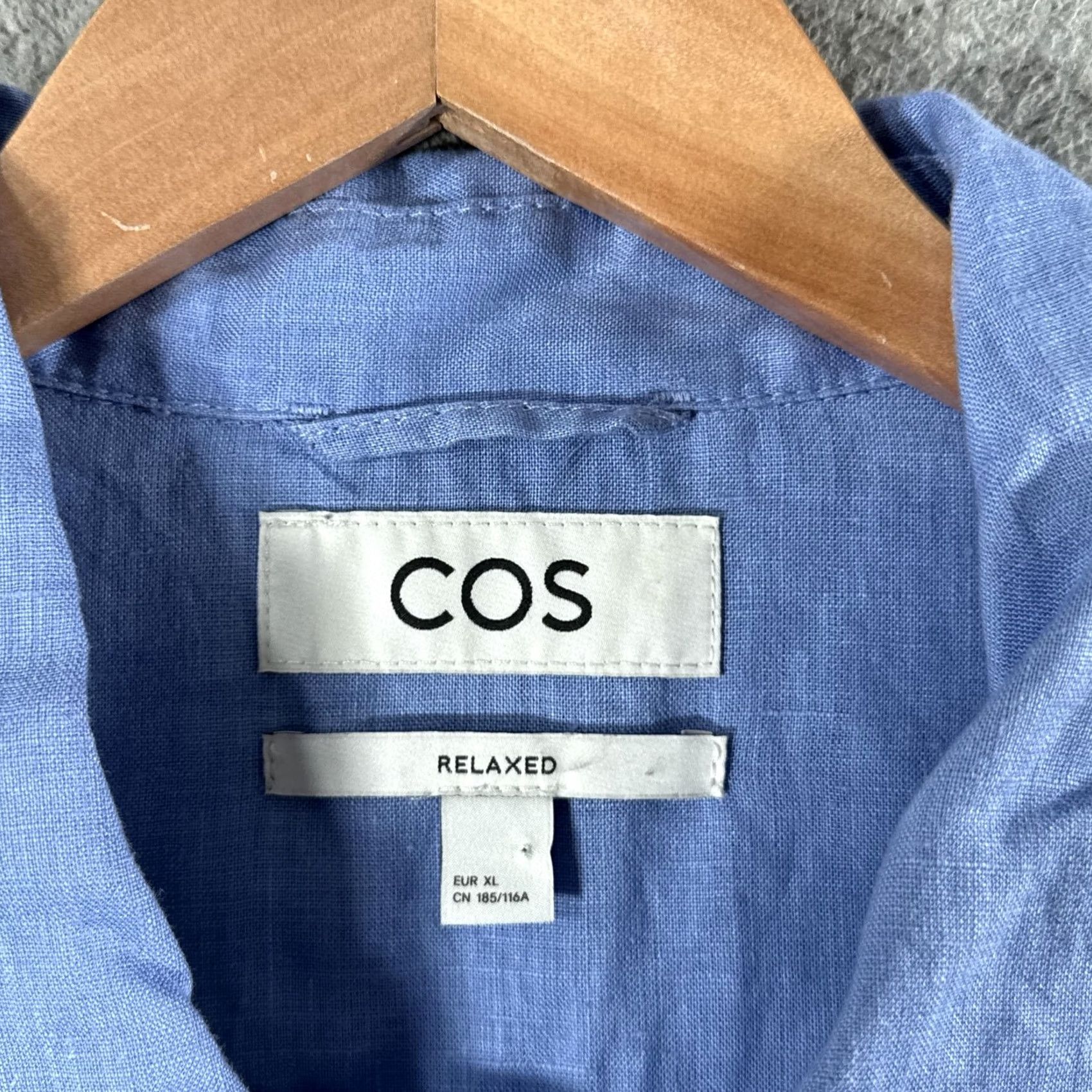 Cos COS Mens XL Hemp Shirt Blue Button-Up Relaxed Short Sleeve Pockets Size US XL / EU 56 / 4 - 2 Thumbnail