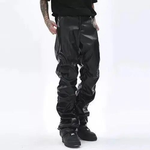 Japanese Brand × Jean Stacked / Pleated Black Faux Leather Jeans Size US 30 / EU 46 - 1 Thumbnail