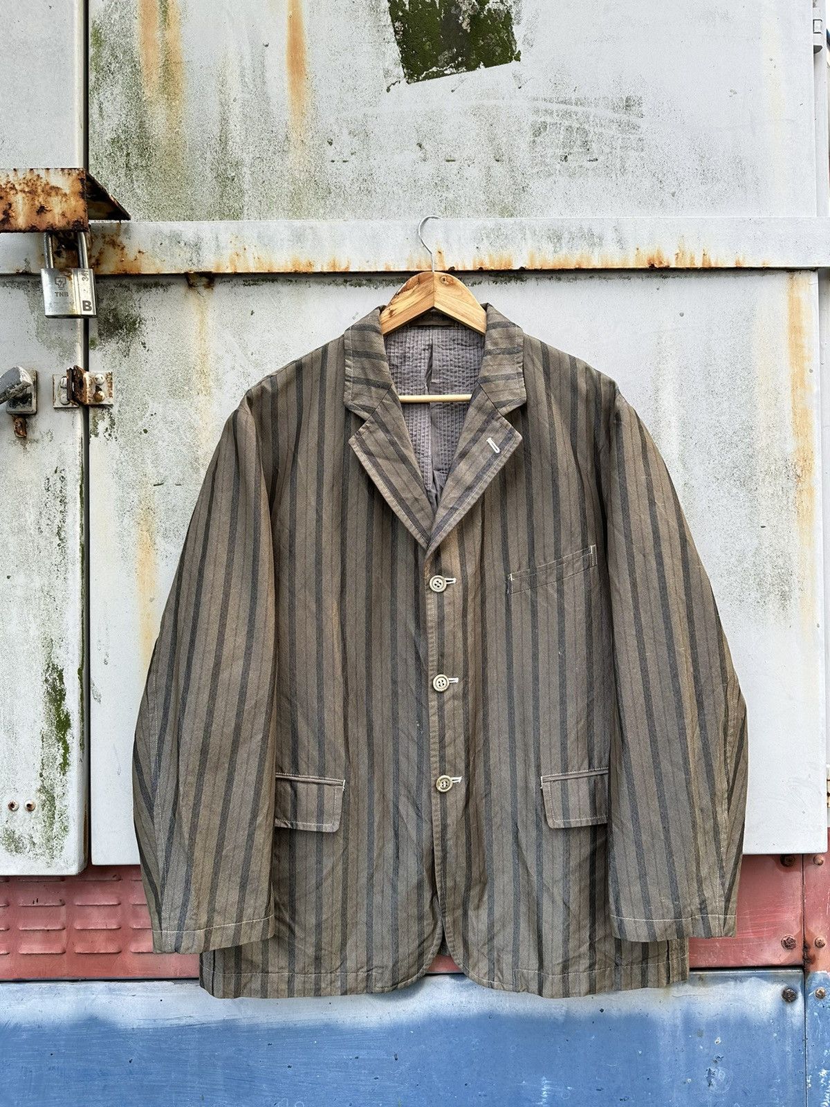 Comme des Garcons 👹AD1998 Comme Des Garcons Homme Plus Striped Jacket Size US L / EU 52-54 / 3 - 3 Thumbnail