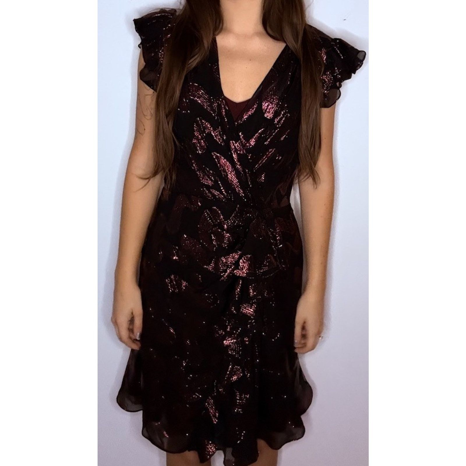 Rebecca Taylor Rebecca Taylor Lurex Jacquard Ruffle Wrap Dress $595 NWT Size XS / US 0-2 / IT 36-38 - 1 Thumbnail