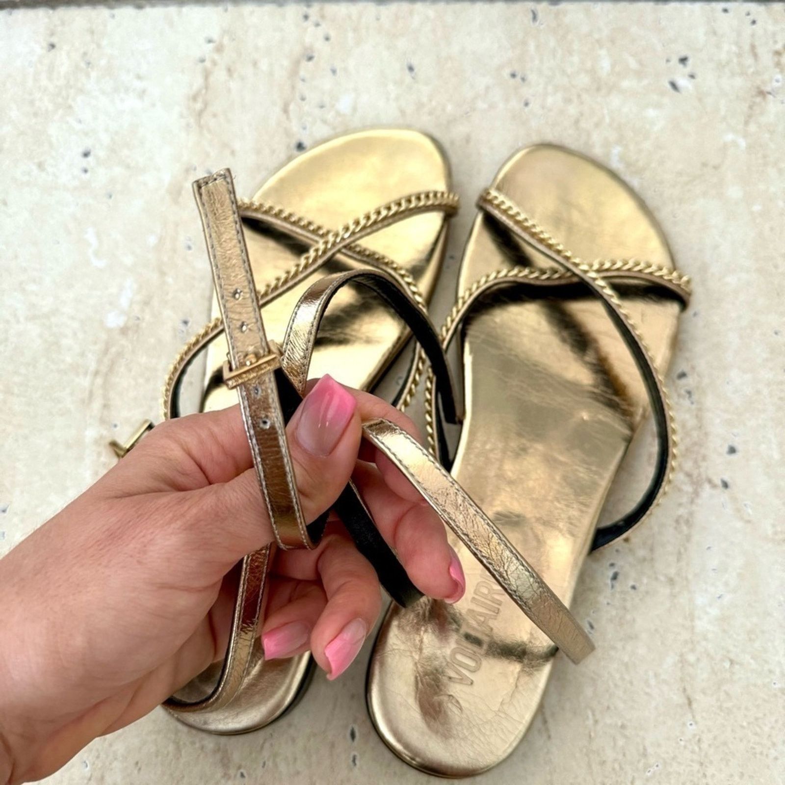 Zadig & Voltaire ZADIG & VOLTAIRE Gold Flat Sandals, Size 40 (9) Size US 9 / IT 39 - 6 Thumbnail