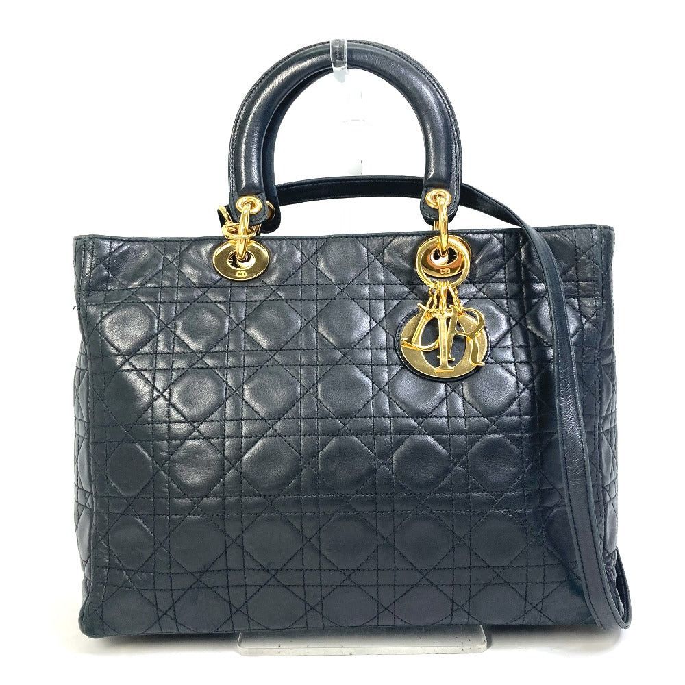 Dior Canape Lady Briefcase 2 Way Bag Shoulder Shawl Handbag Leather Women Black