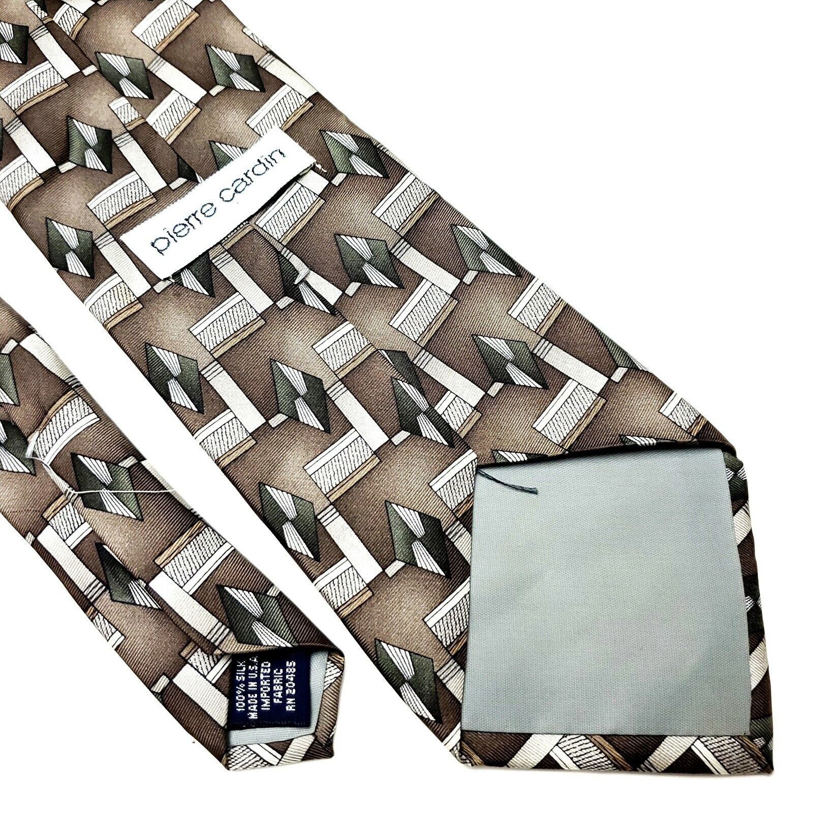 Pierre Cardin Pierre Cardin Silk Tie Brown Green Print Geometric Wide Size ONE SIZE - 5 Thumbnail