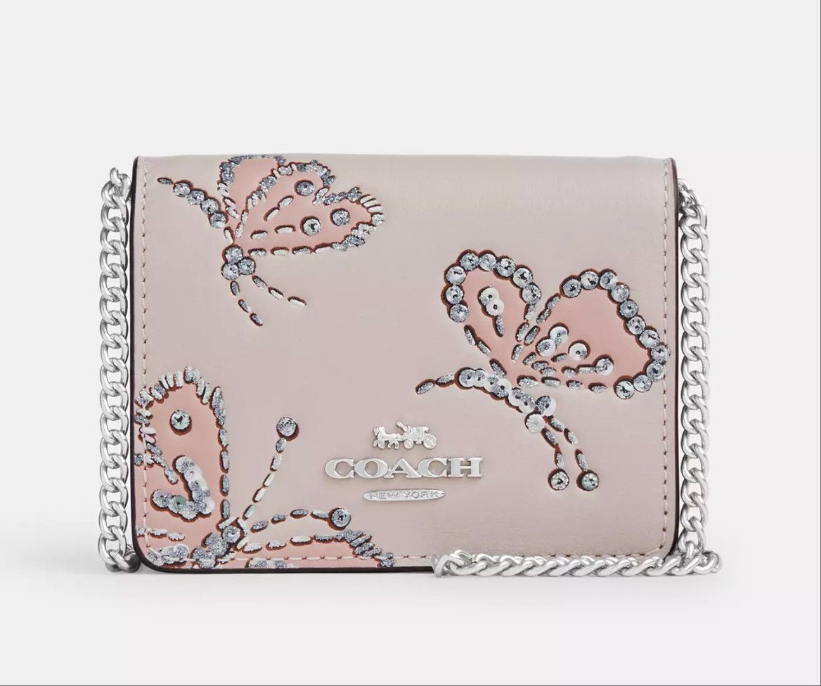 Coach Mini Wallet On A Chain With Sparkly Butterfly Print CCI81 Size ONE SIZE - 6 Thumbnail