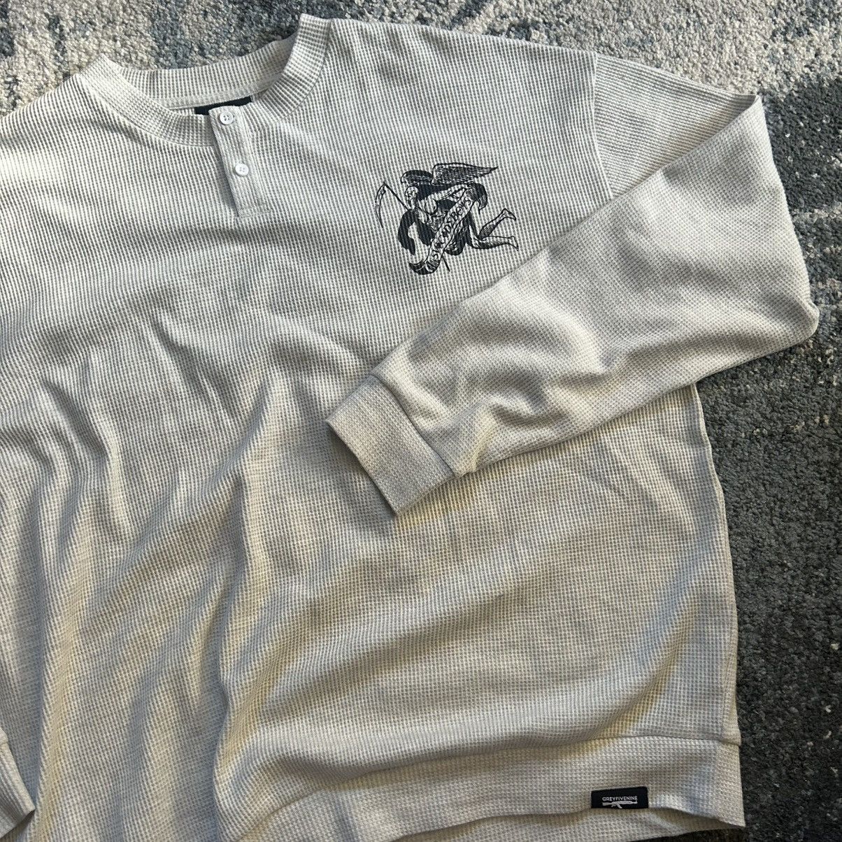 G59 Records 2023 $uicideboy$ OCCULT ESOTERiC OATMEAL MÉLANGE HENLEY Size US XL / EU 56 / 4 - 20 Thumbnail