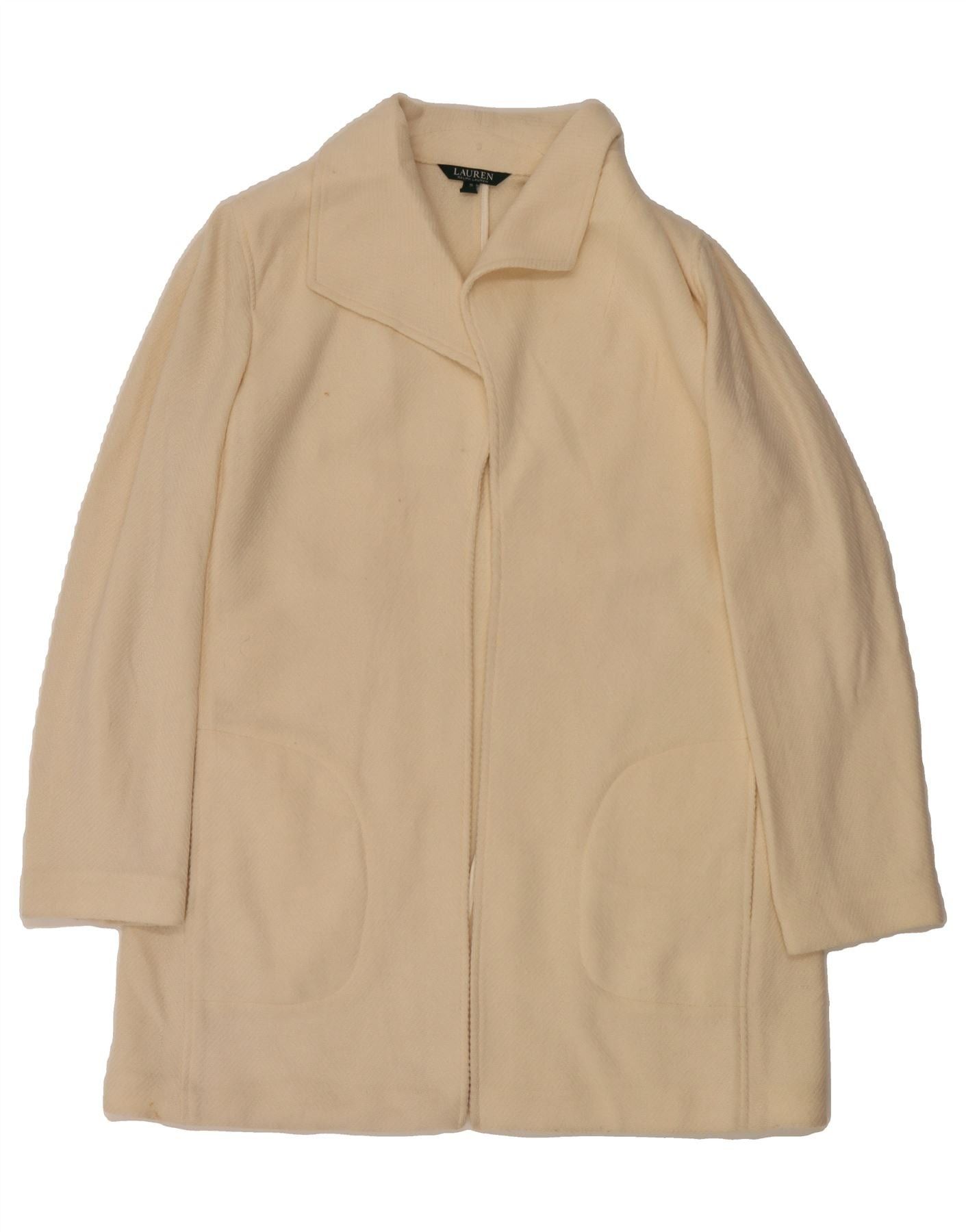 Ralph Lauren Womens Open Overcoat UK 14 Medium Off White Chevron Wool Size M / US 6-8 / IT 42-44 - 1 Thumbnail