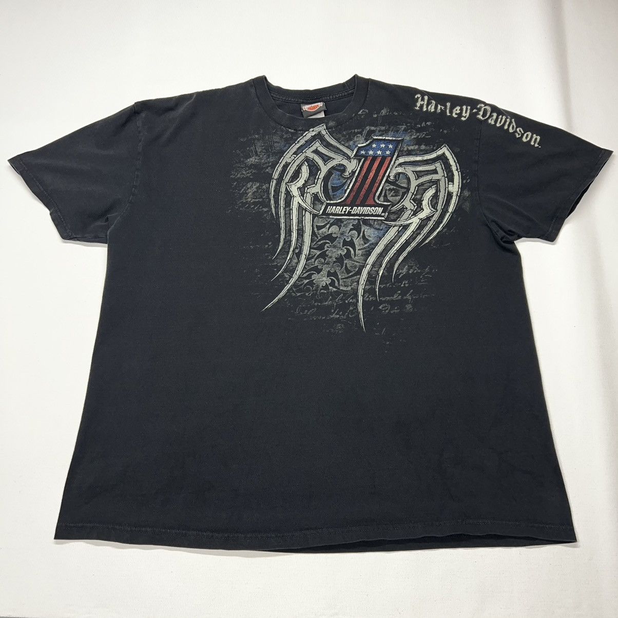 Harley Davidson × Vintage Harley Davidson Tee Shirt Black Biker Motorcycle Wings Flame Size US XXL / EU 58 / 5 - 1 Thumbnail