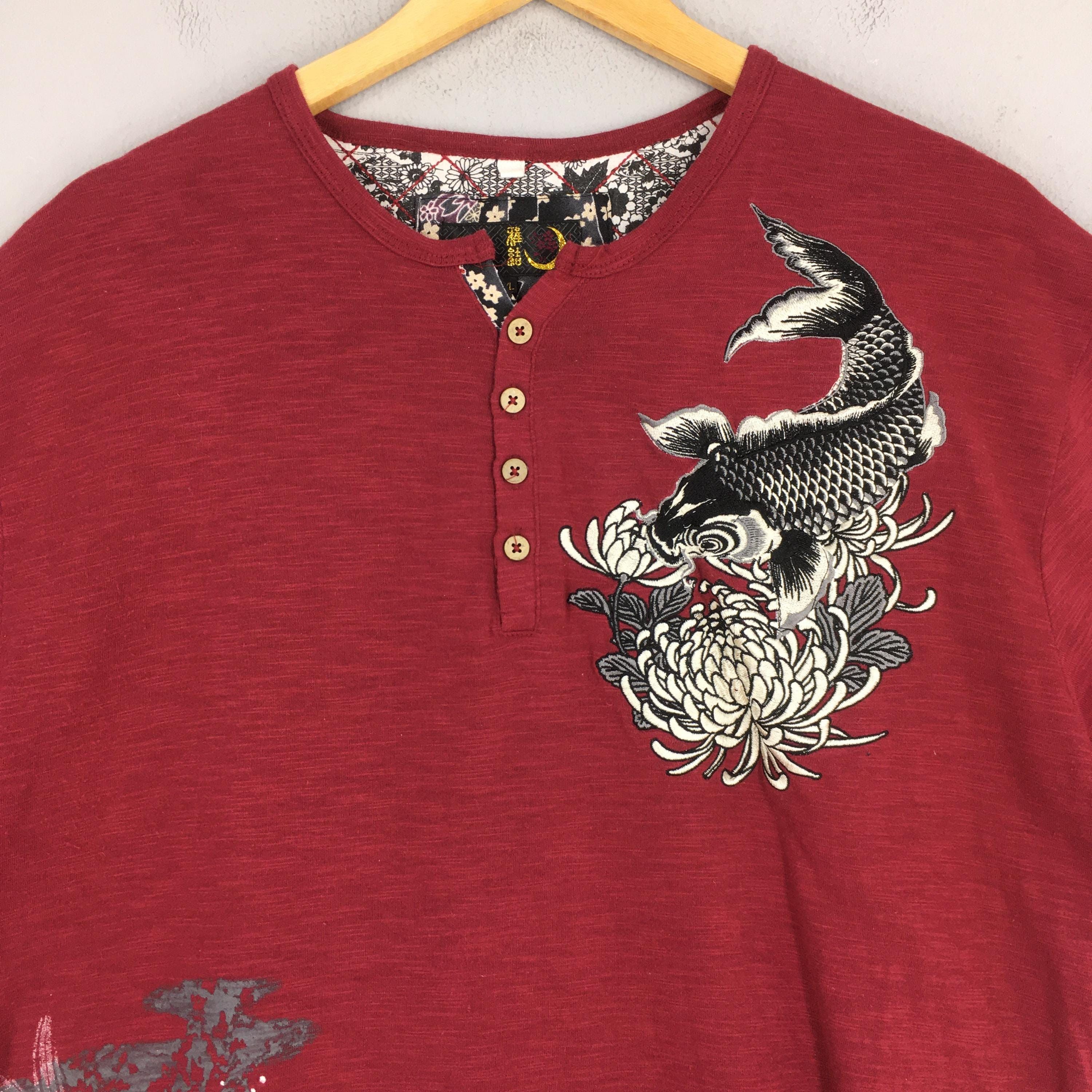 Japanese Brand Vintage Fish Koi Japanese Culture Sukajan Red Tshirt Large Size US L / EU 52-54 / 3 - 2 Thumbnail