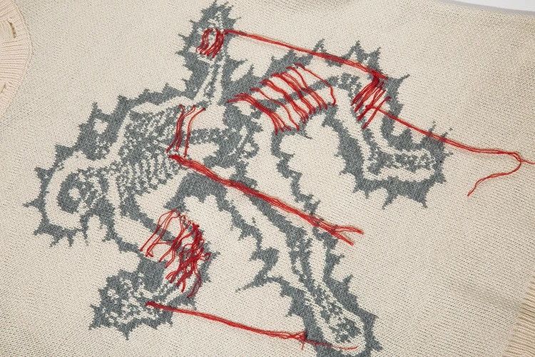 Japanese Brand × Vintage Skull print sweater knitted oversize pullover with holes Size US M / EU 48-50 / 2 - 4 Thumbnail