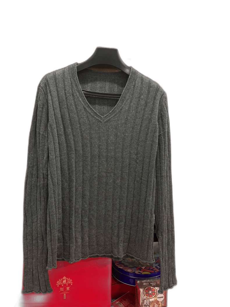 Dolce & Gabbana Gray Ribbed V-Neck Sweater for Men Size US XXL / EU 58 / 5 - 1 Thumbnail