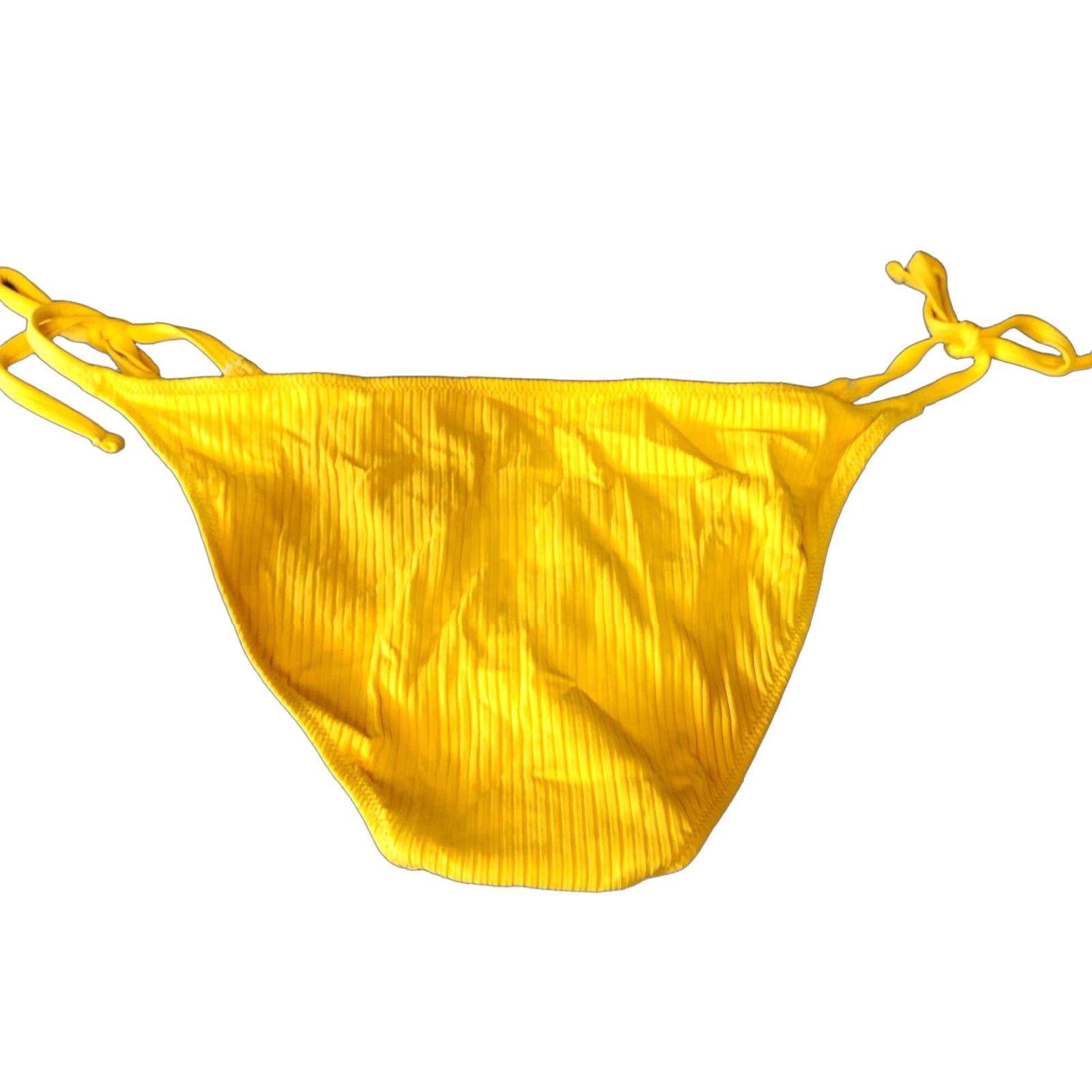 Vintage Shade & Shore Bikini Bottoms Women L Solid Yellow Ribbed Spaghetti Strap Swim Bottoms L Beach Womens Size 36" / US 14 / IT 50 - 1 Thumbnail