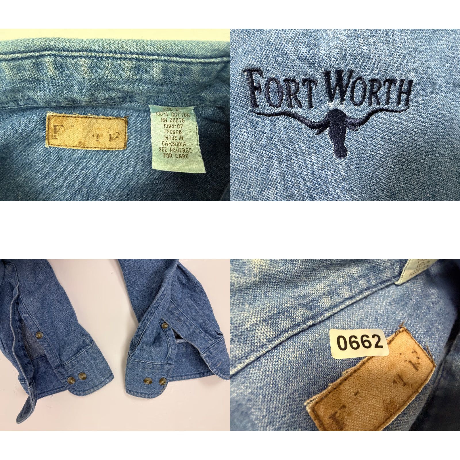 Vintage VINTAGE Fort Worth Denim Shirt Men XL Texas Long Horn Cowboy Button Up Minimal Shirt Men XL Blue Cotton Denim Embroidered 90s Texas Outdoor Y2K Size US XL / EU 56 / 4 - 9 Thumbnail