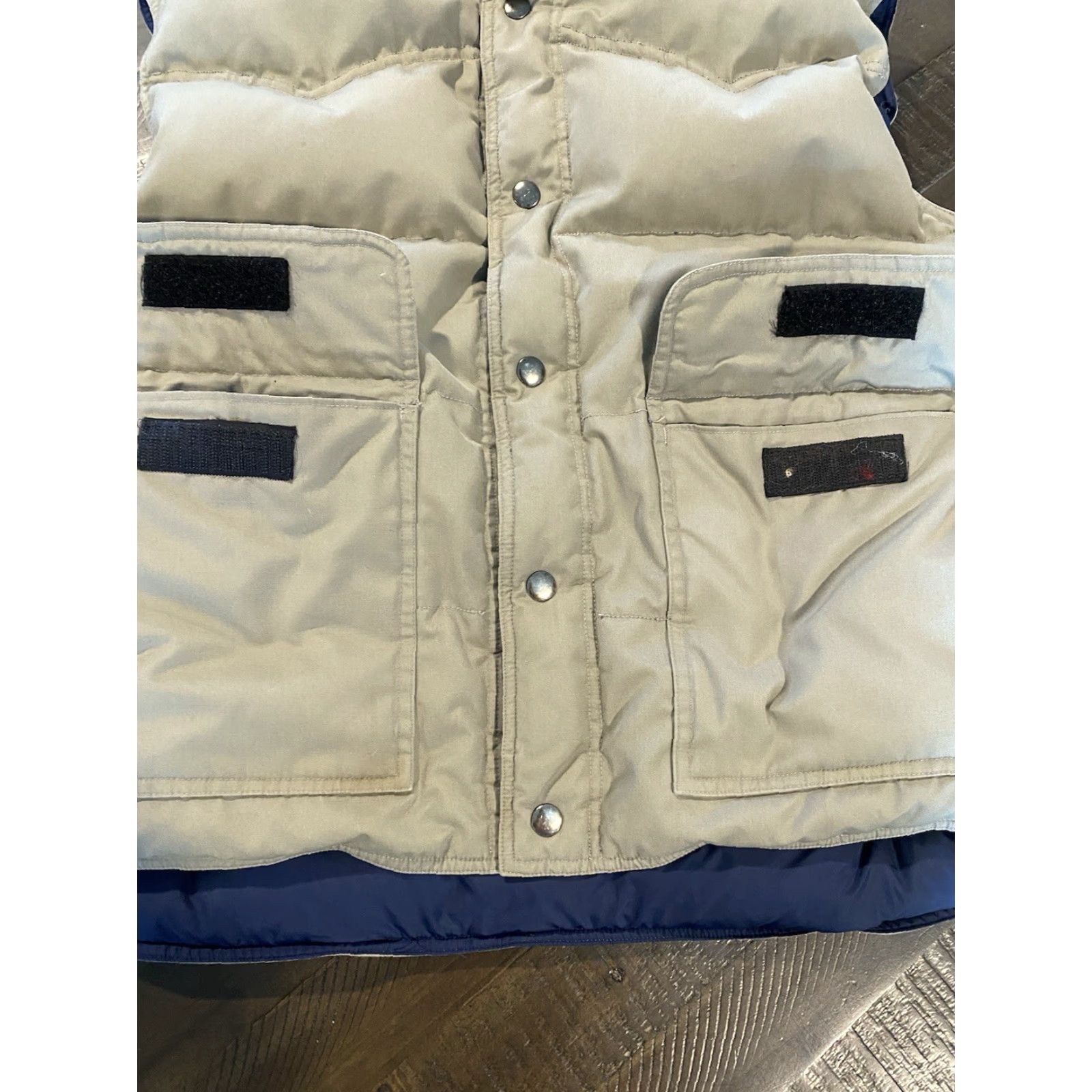 VINTAGE Earthwear Mens Down Filled Reversible Puffer Vest XL Blue Cotton Blend Pockets