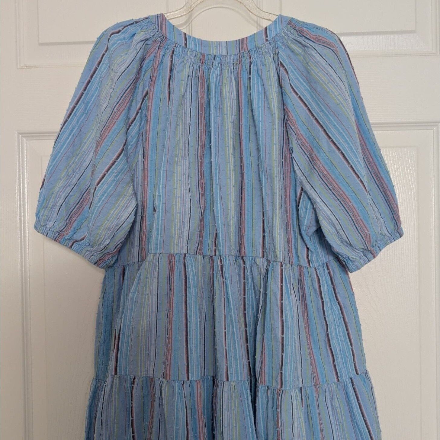Designer Crown & Ivy Stripe Swiss Dot Dress Womens Size Large Blue Ti Size L / US 10 / IT 46 - 8 Thumbnail