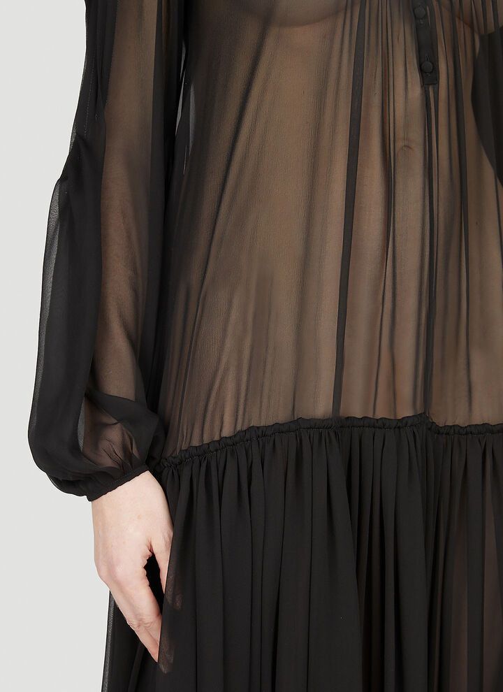 Saint Laurent Paris o1s1wg110924 Long Dress In Crepe Muslin in Black Size XS / US 0-2 / IT 36-38 - 6 Thumbnail