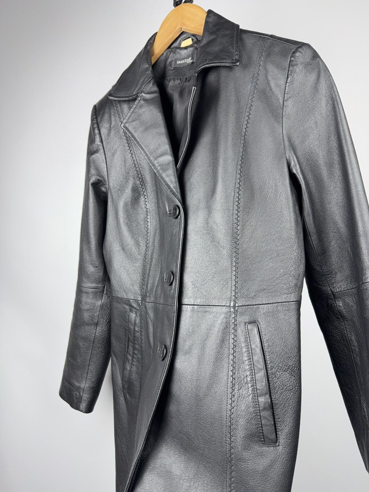 Genuine Leather Vintage 90s Japanese Avant Garde Black Real Leather Coat M Size M / US 6-8 / IT 42-44 - 4 Thumbnail
