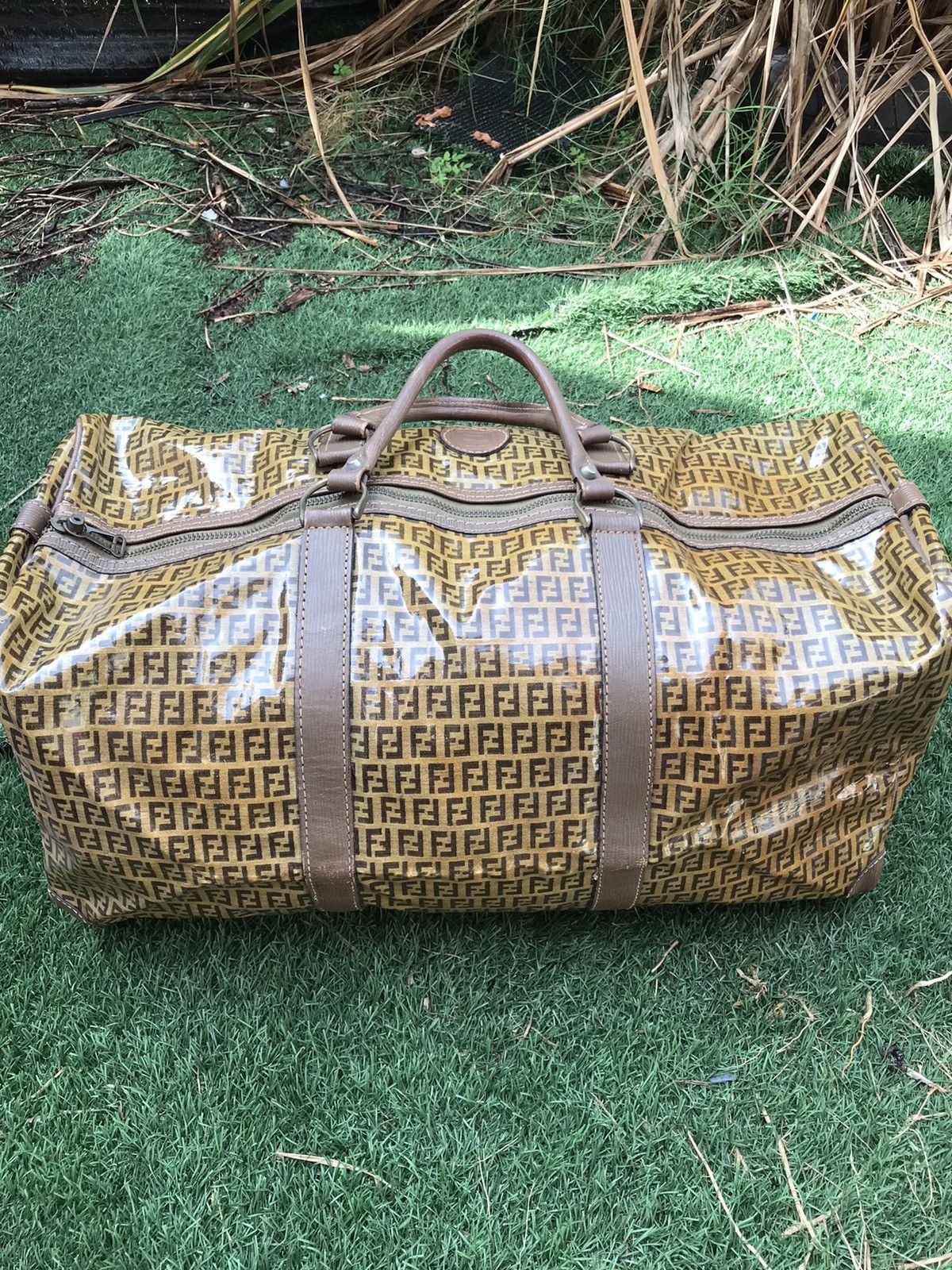 Fendi Fendi Vintage Travel Bag Brown Beige Leather Cloth Size ONE SIZE - 6 Thumbnail