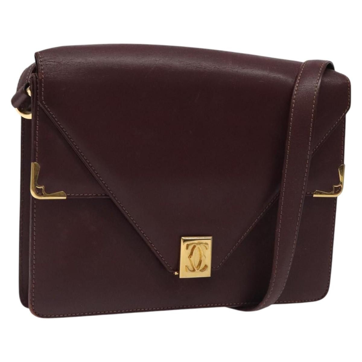 Cartier Must Line Shoulder Bag Leather Bordeaux Gold Auth Ba1422, Women's