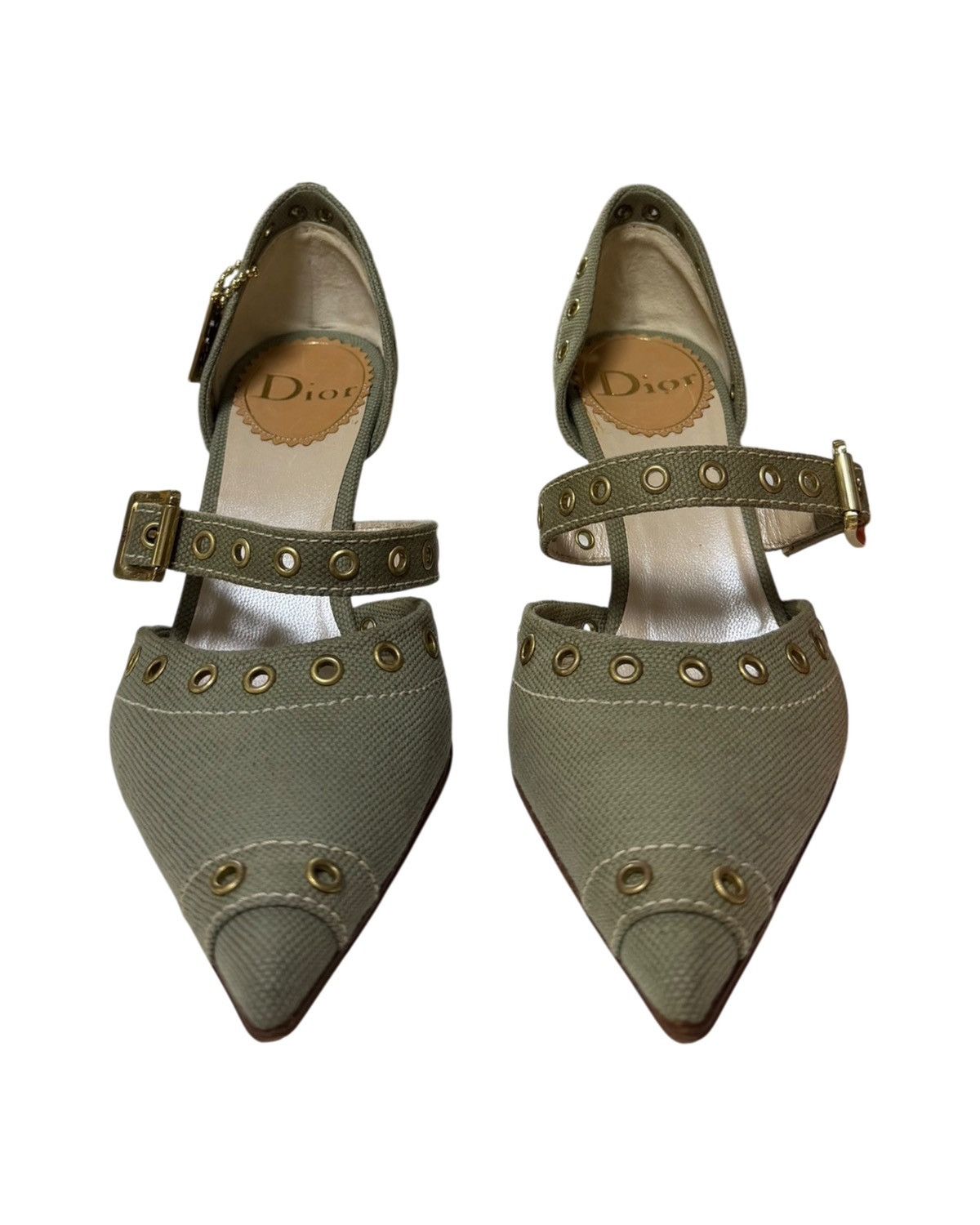 Dior CHRISTIAN DIOR S/S 2002 Canvas Grommet Mary Jane Heels Size US 6 / IT 36 - 2 Thumbnail