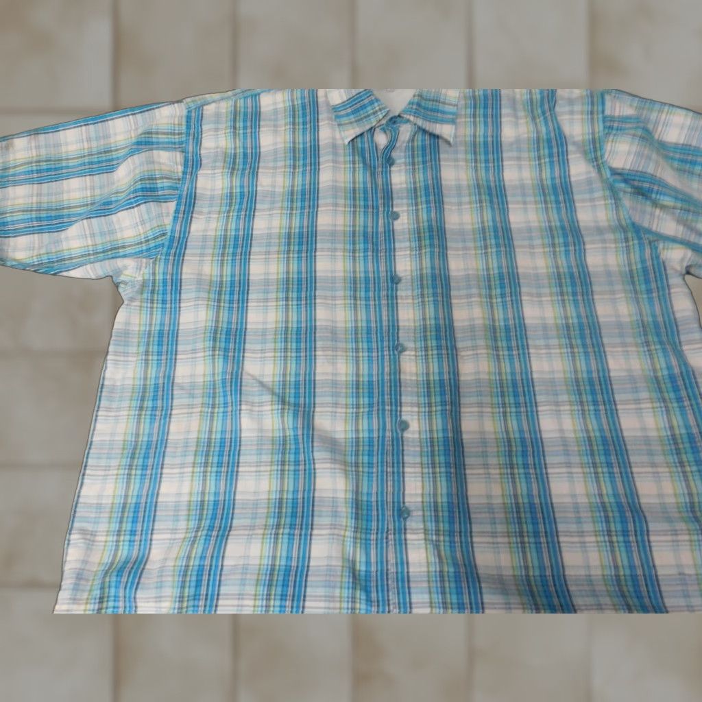 Vintage Koman Mens Shirt 2XL Blue Plaid Button-Down Short Sleeve Collared Knit Cotton Sport Regular Size US XXL / EU 58 / 5 - 1 Thumbnail