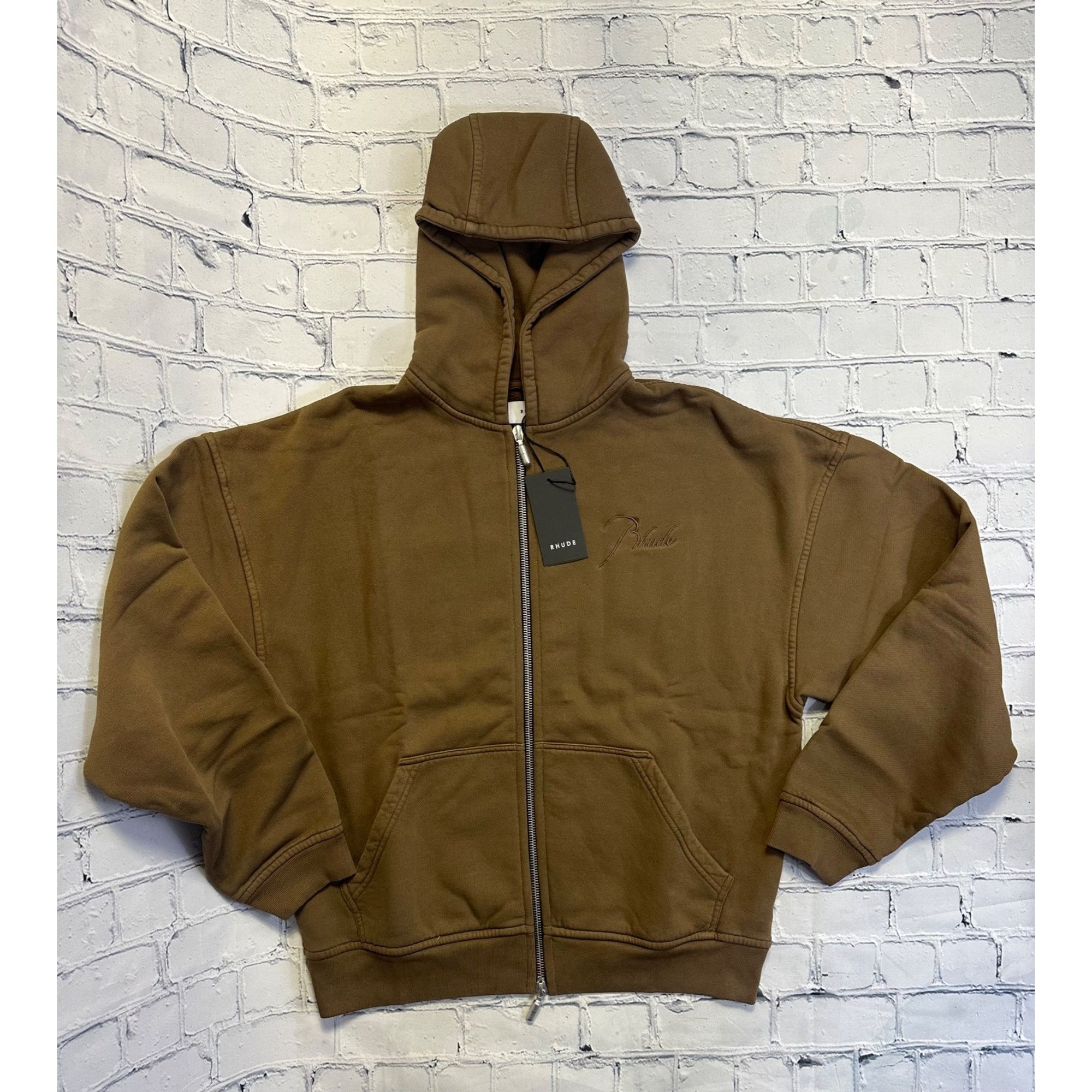 image of Rhude Zip Up Oversized Hoodie in Brown, Men's (Size Small)