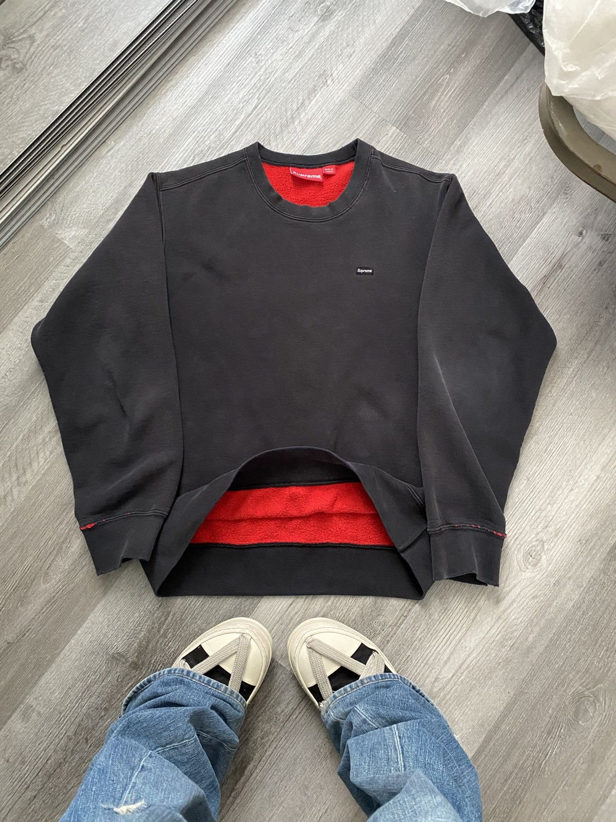 Thrashed Supreme contrast fleece small boxlogo crewneck ss18