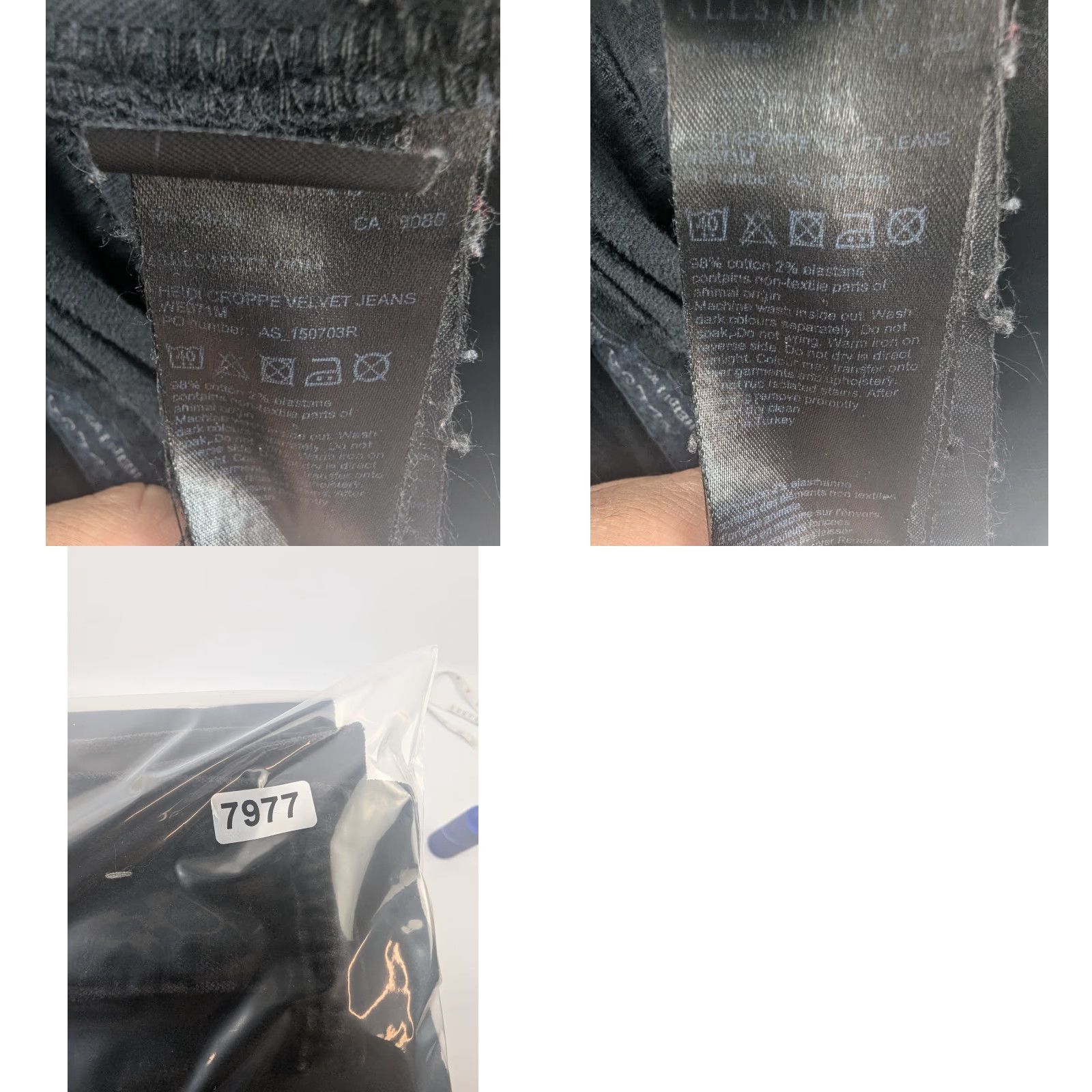 Allsaints VINTAGE AllSaints Jeans 25 Black Velvet Cropped 90s Y2K 2000s Womens Premium Fit Regular Cropped Velvet Jeans Size 42" / US 20 - 9 Thumbnail